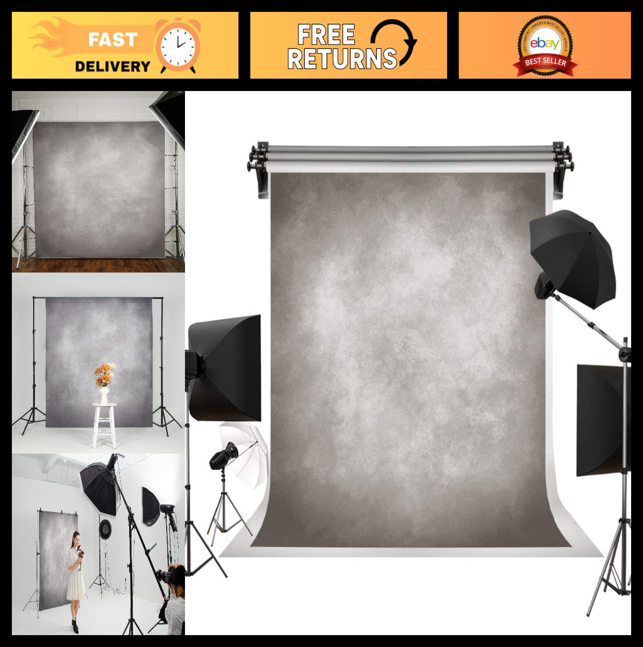 5x7ft Vintage Abstract Grey Photo Backdrop for Studio Portrait Photography