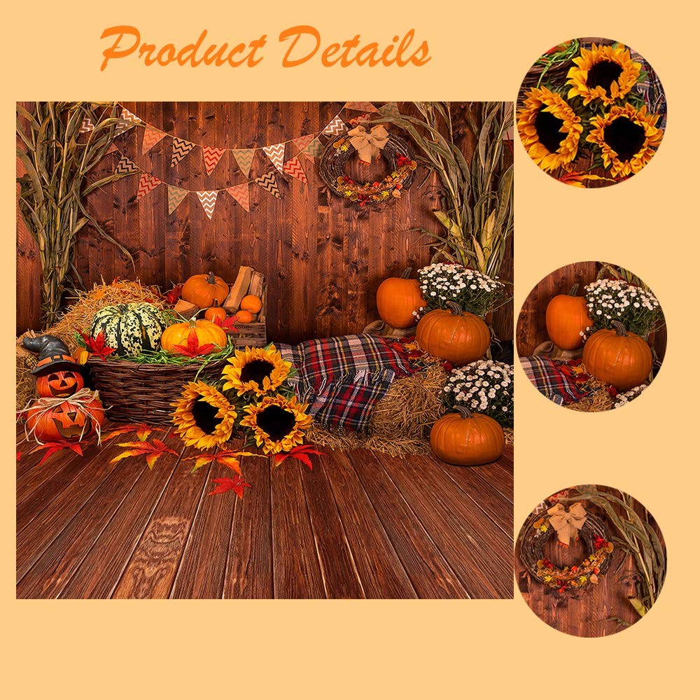 8x8FT TP295B Fall Thanksgiving Wooden Floor Barn Pumpkins Photography Backdrop