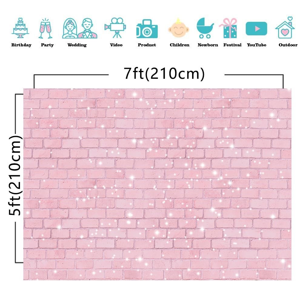 Pink Brick Wall Photography Backdrop 7x5ft Girls Birthday Party Portrait