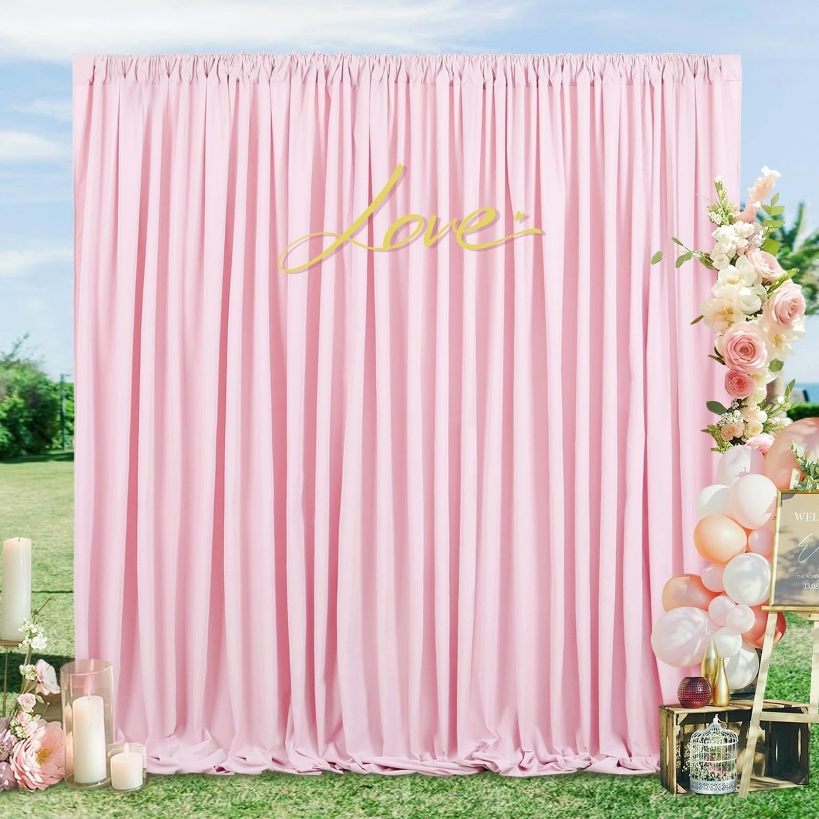 2 Panels 5×8 ft Pink Backdrop Curtain Polyester Fabric for Valentine’s Day