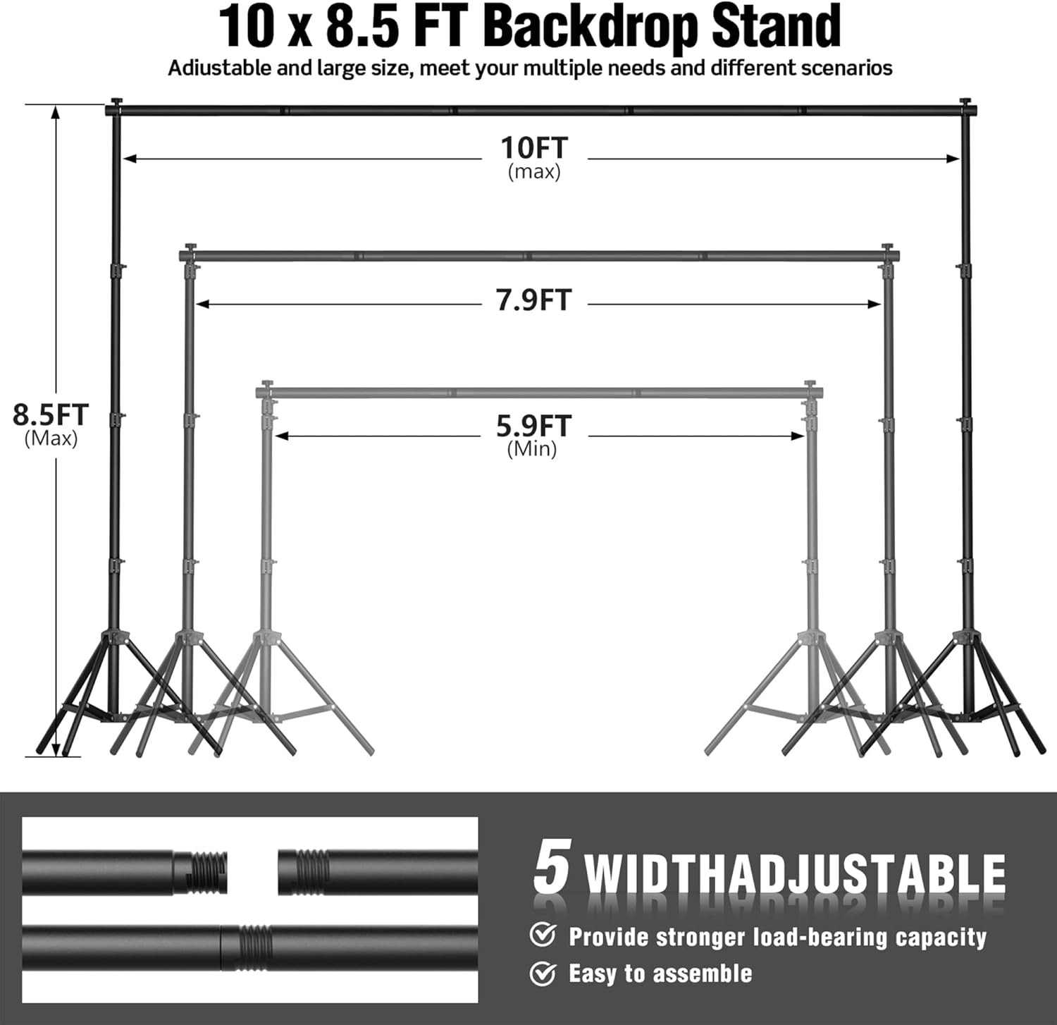 Telescopic Background Stand Backdrop Support Display With Sandbags Spring Clamps