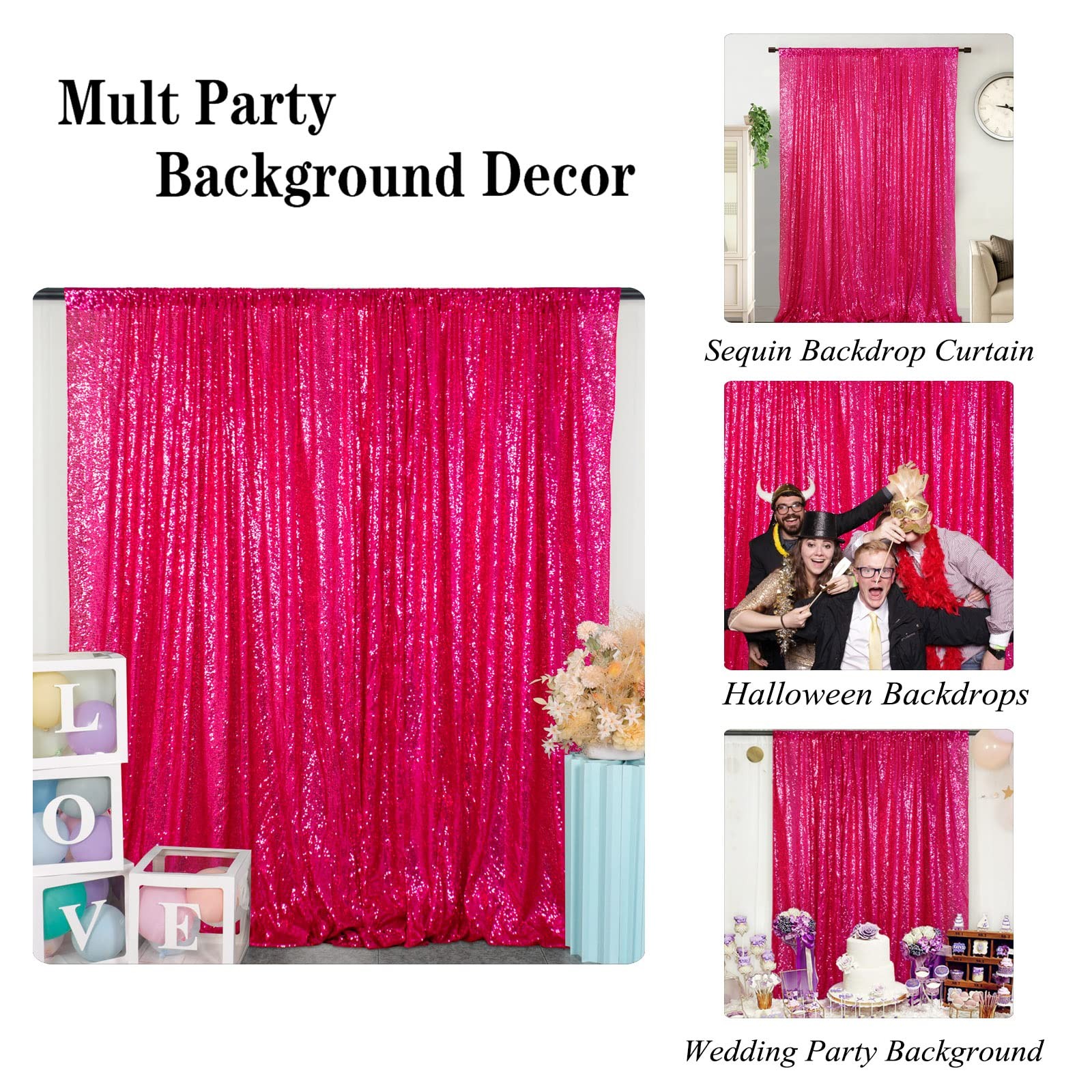 7×7 Feet Fuchsia Glitter Sequin Backdrop Christmas Wedding Party Photography