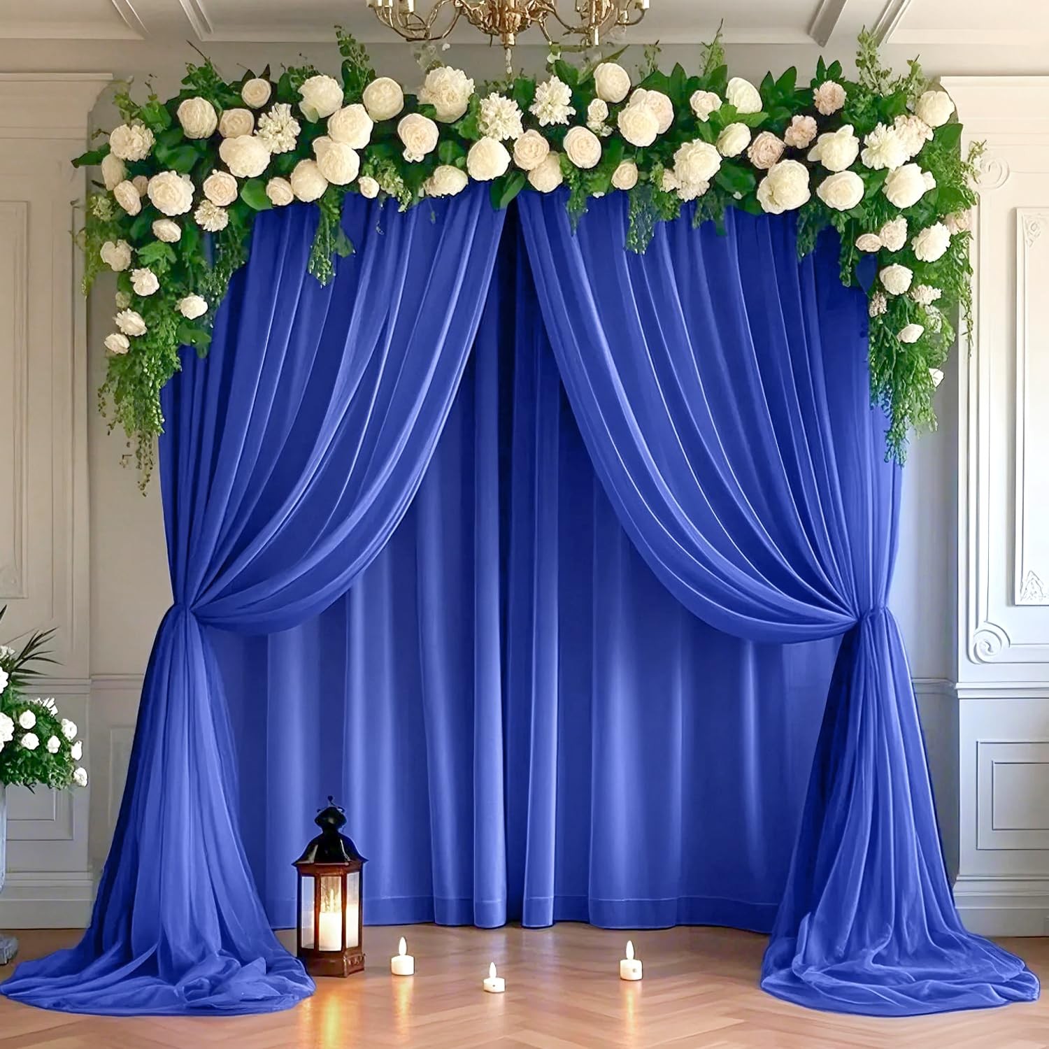 Royal Blue Chiffon Curtain Drapes 29×120 Inch 2 Panels Sheer Curtains Backdro…