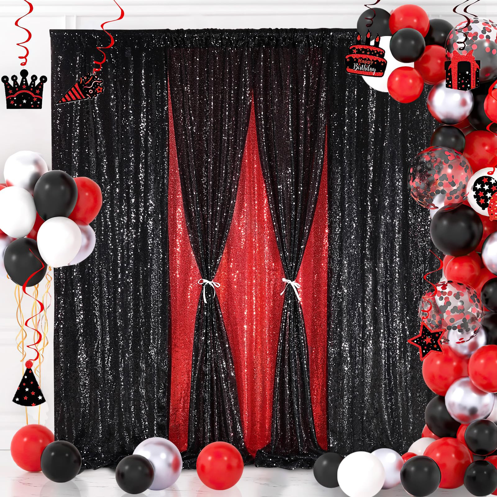 Black Sequin Backdrop Curtain 7ft x 7ft Glitter Photo Booth Backdrop for Wedd…