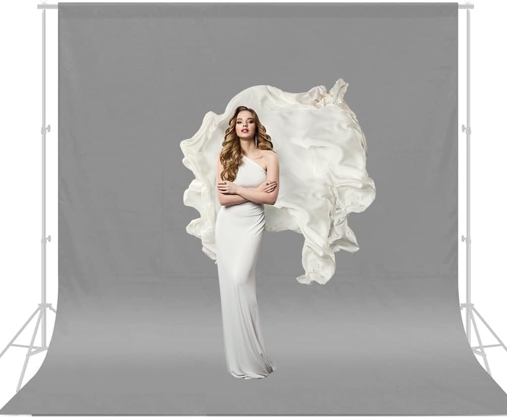 10x20ft Grey Backdrop for Photography, Dual-Size Dual-Pocket Design Photo Boo…