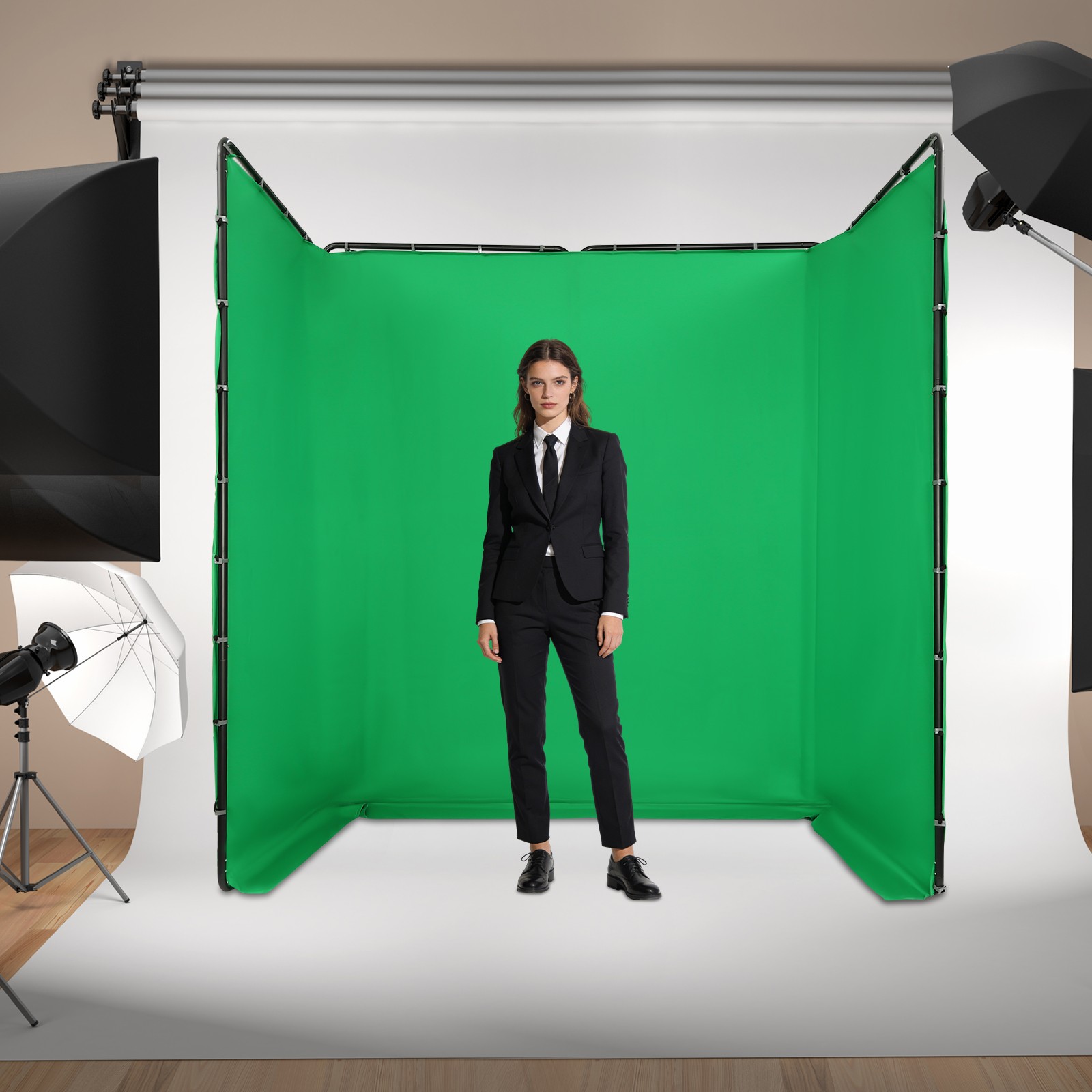 12.73*7.55ft Photography Backdrop Stand Kit with Green Cloth For Photo Studio
