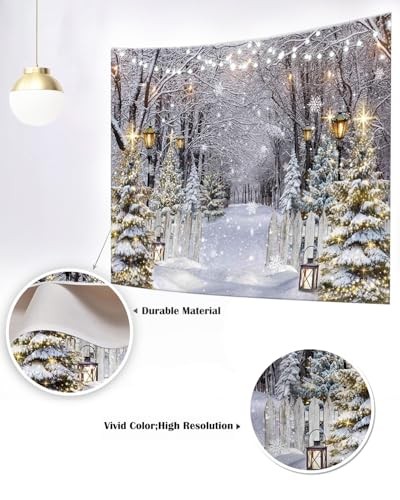 Winter Scene Backdrop Snow Forest Party Decorations for 7x5ft(82″x60″) White