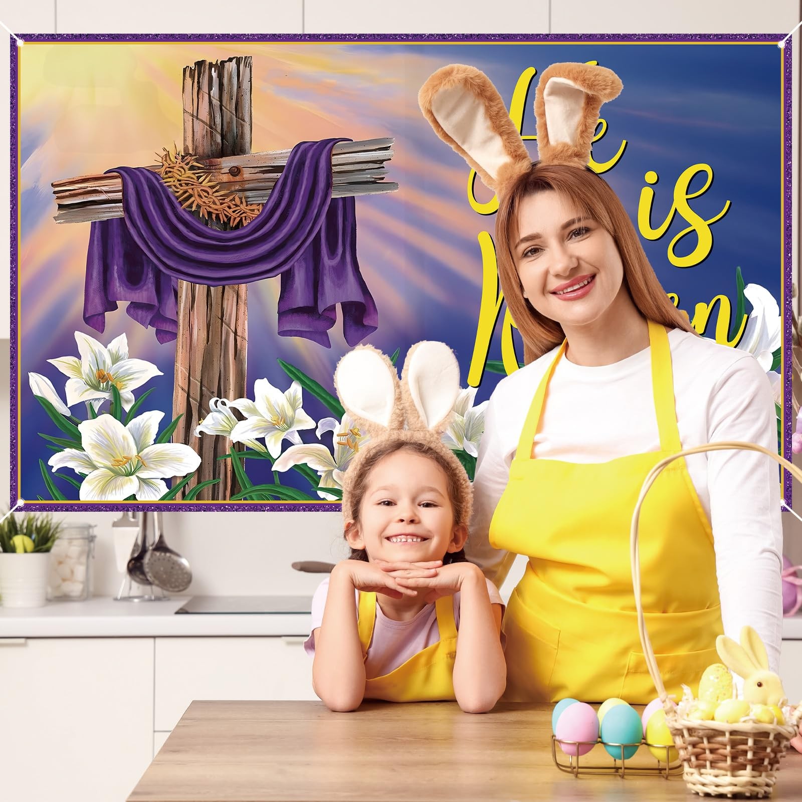 He is Risen Backdrop for Photography Lily Cross 71 inches x 43 inches, Purple