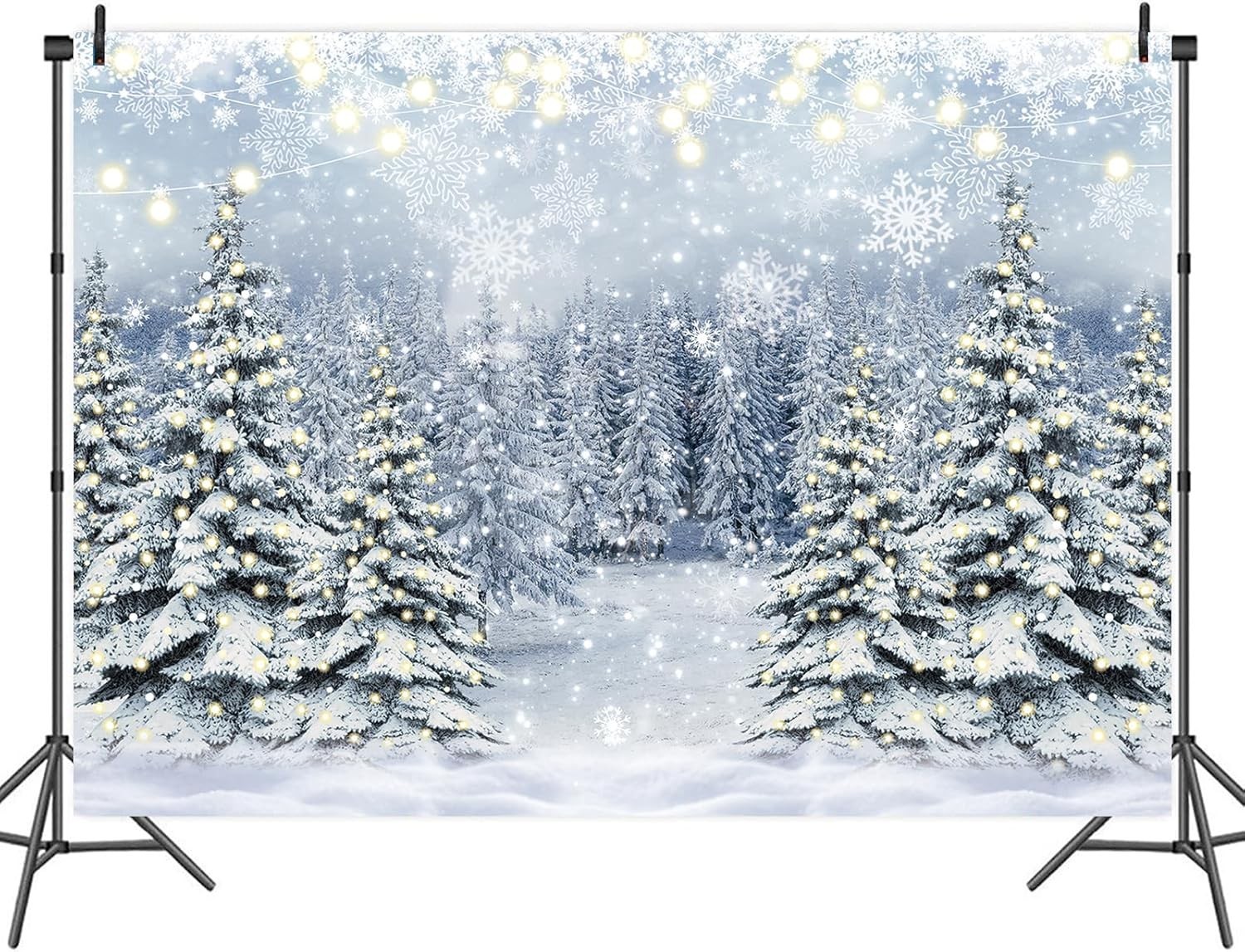 Winter Forest Photography Backdrop Glitter Snowy Pine Tree Scene Background
