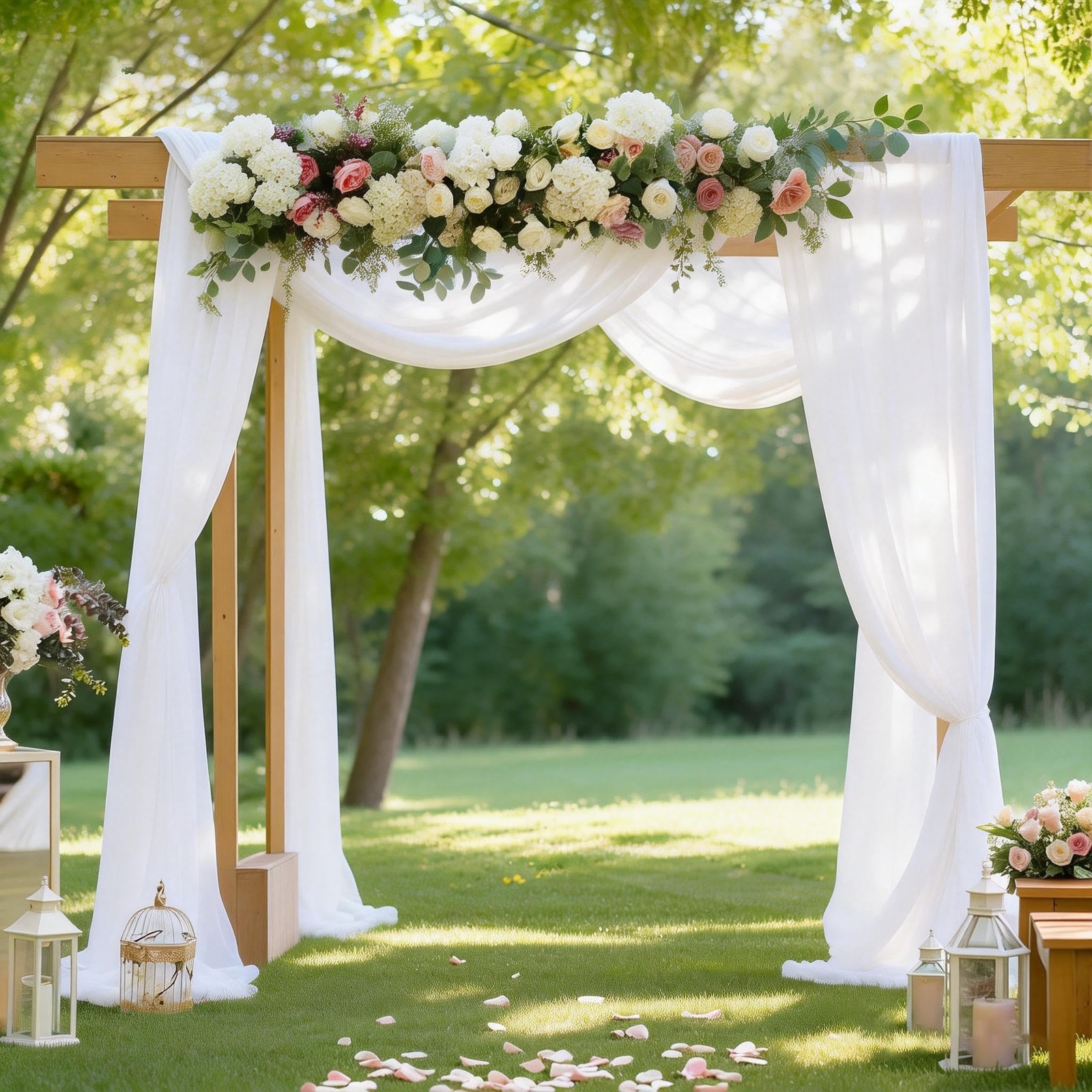 White Wedding Arch Draping Fabric, 2 Packs 29″ X 20FT Sheer Fabric Arch Drapery