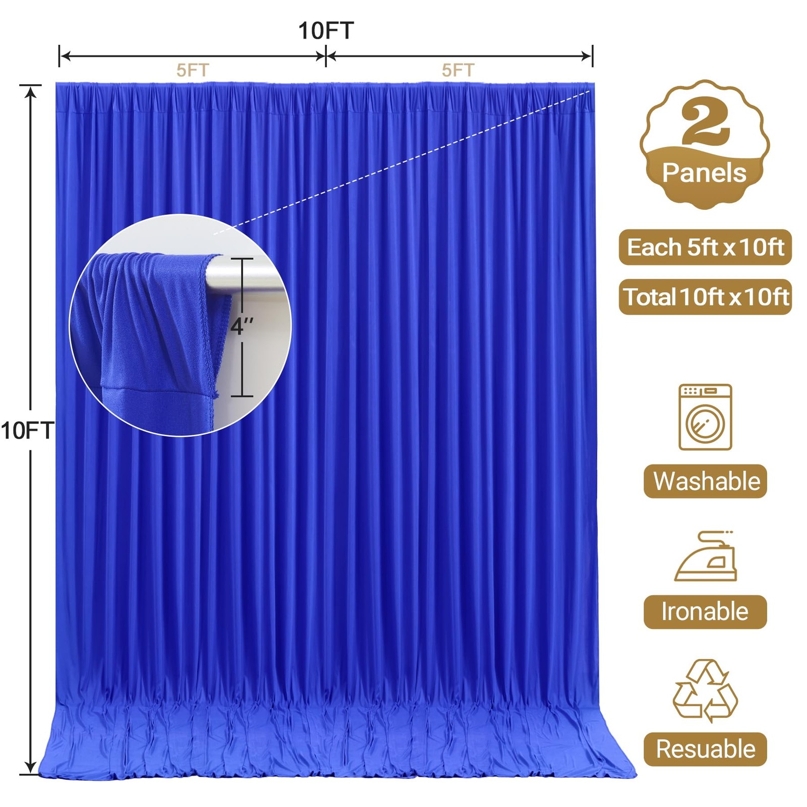 10x10ft Royal Blue Backdrop Curtain Panels Wrinkle Free Polyester Photo