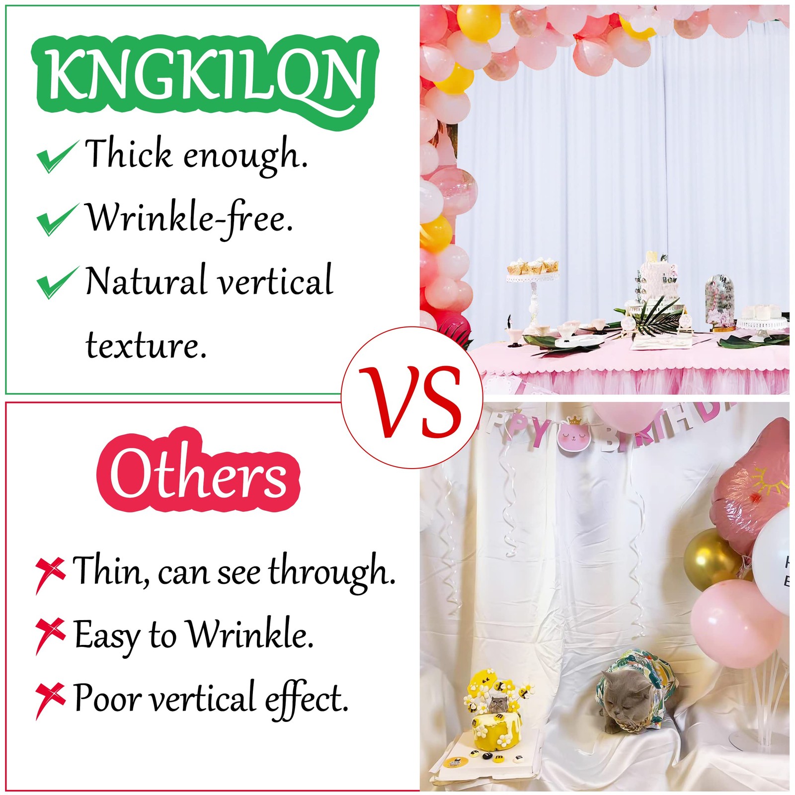 10x10FT White Backdrop Curtains for Parties – 5x10FT 2pcs,