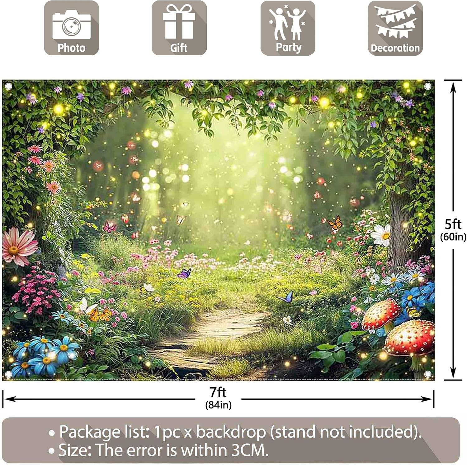 Fabric 7′ x 5′ Enchanted Forest Photography Backdrop Fairy Garden Background