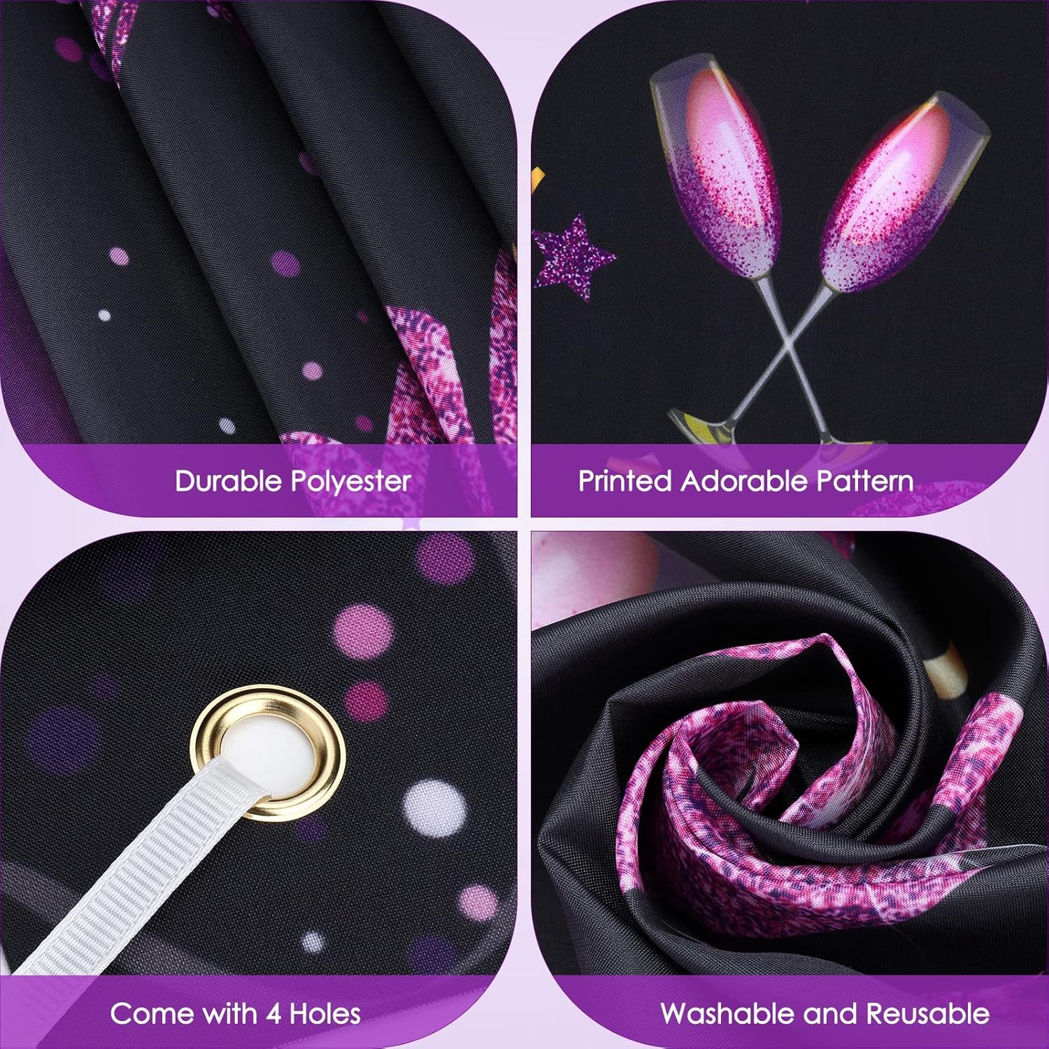Purple Happy Birthday Banner – Black Gold Party Decorations Large,