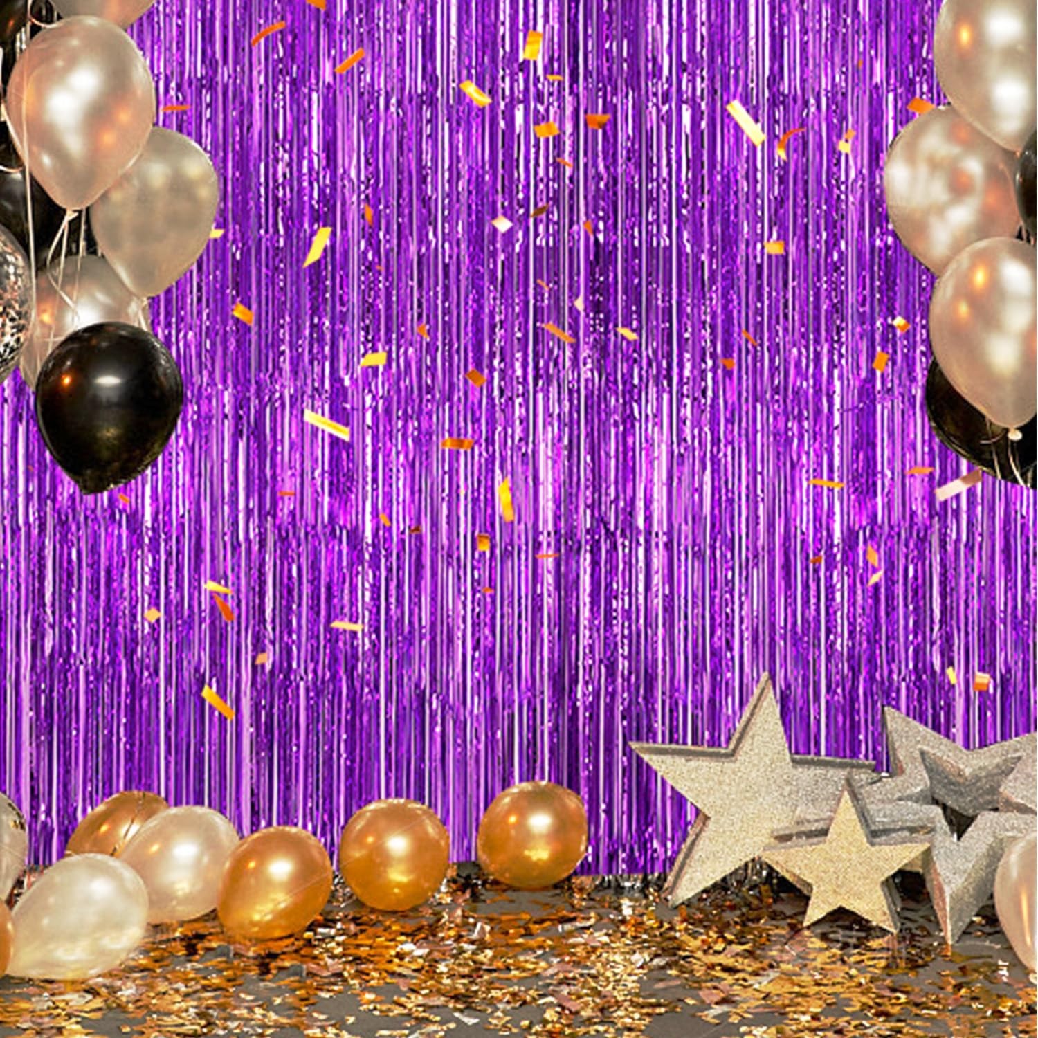 3 Pack Foil Fringe Backdrop – Purple Shiny Tinsel Curtains for Party Decorati…
