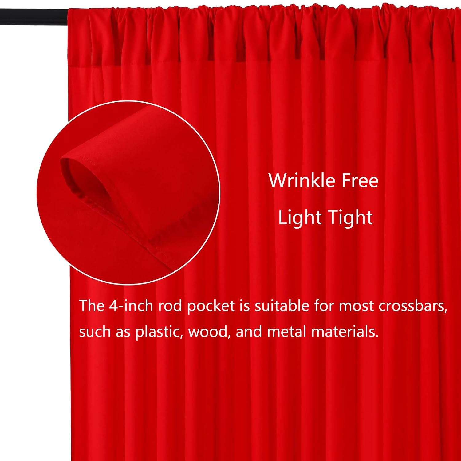 Red Backdrop Curtains For Party Polyester Wrinkle Free Drapes 5x10ft 2 Panels