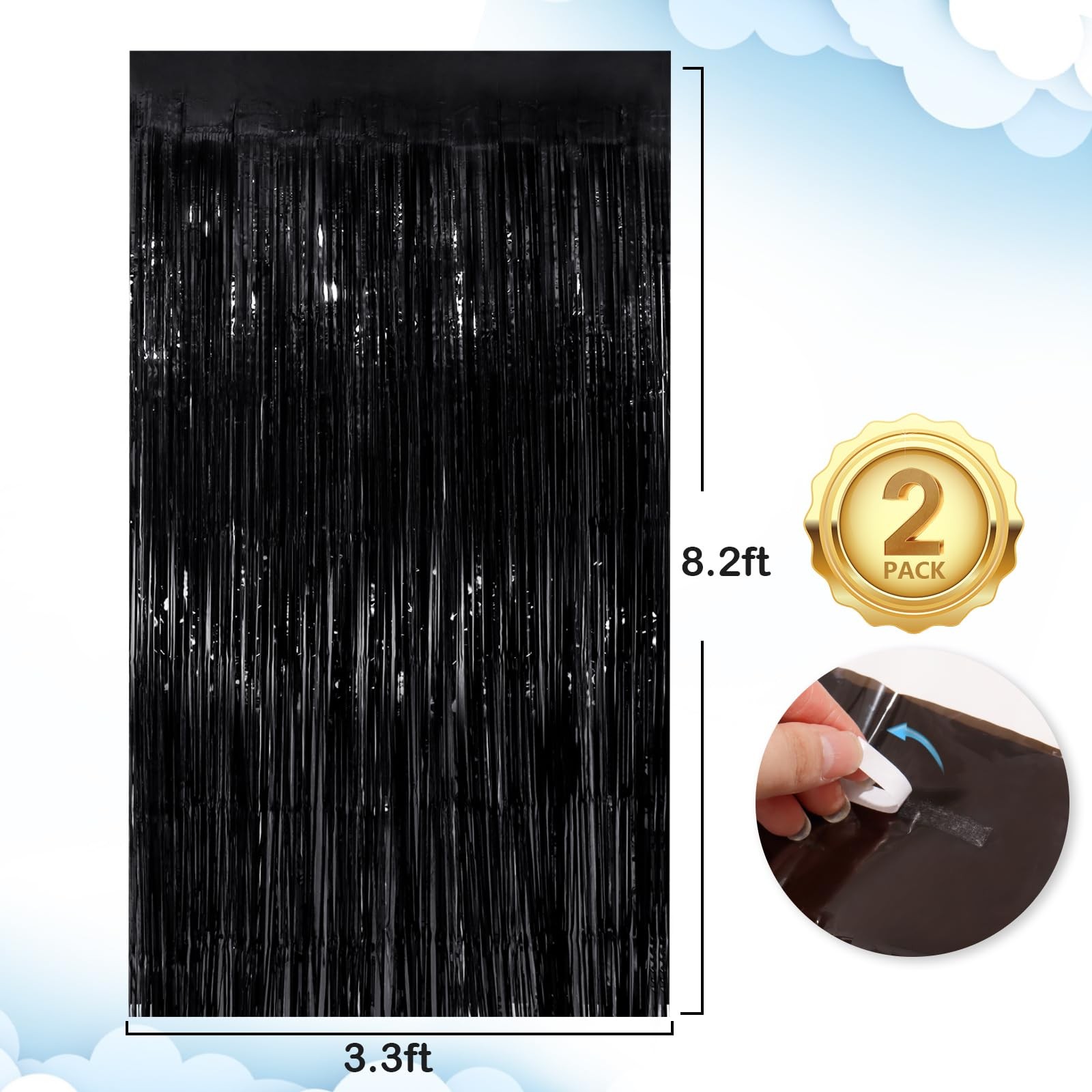 Black Fringe Curtain Party Streamers 3.3×8.3 Ft Foil Backdrop Decor 4 PCS