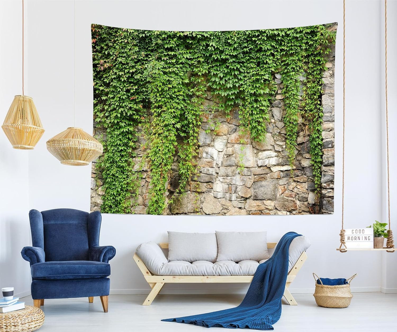 Green Leaves & Stone Wall Backdrop for Weddings, Birthdays, and Studio Photos