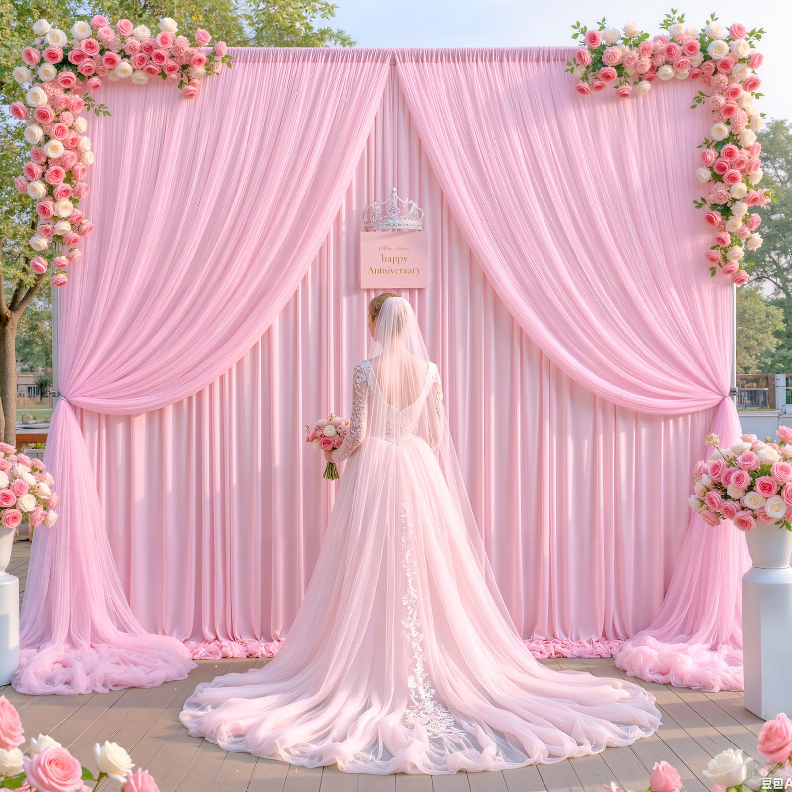 5×10 FT Baby Pink Tulle Wrinkle Free 2 Layer Backdrop Curtains Wedding Drapes