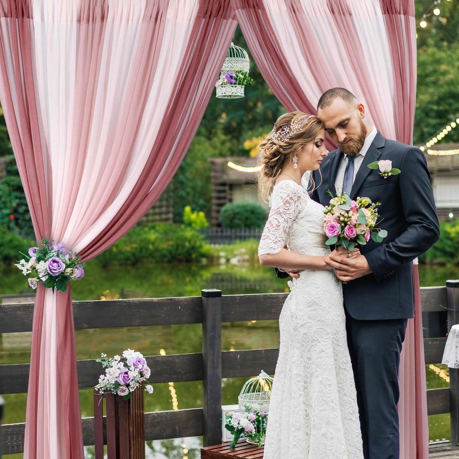8 PCS 12×10 FT Dusty Rose Pink Chiffon Backdrop Curtains Wedding Party Photo