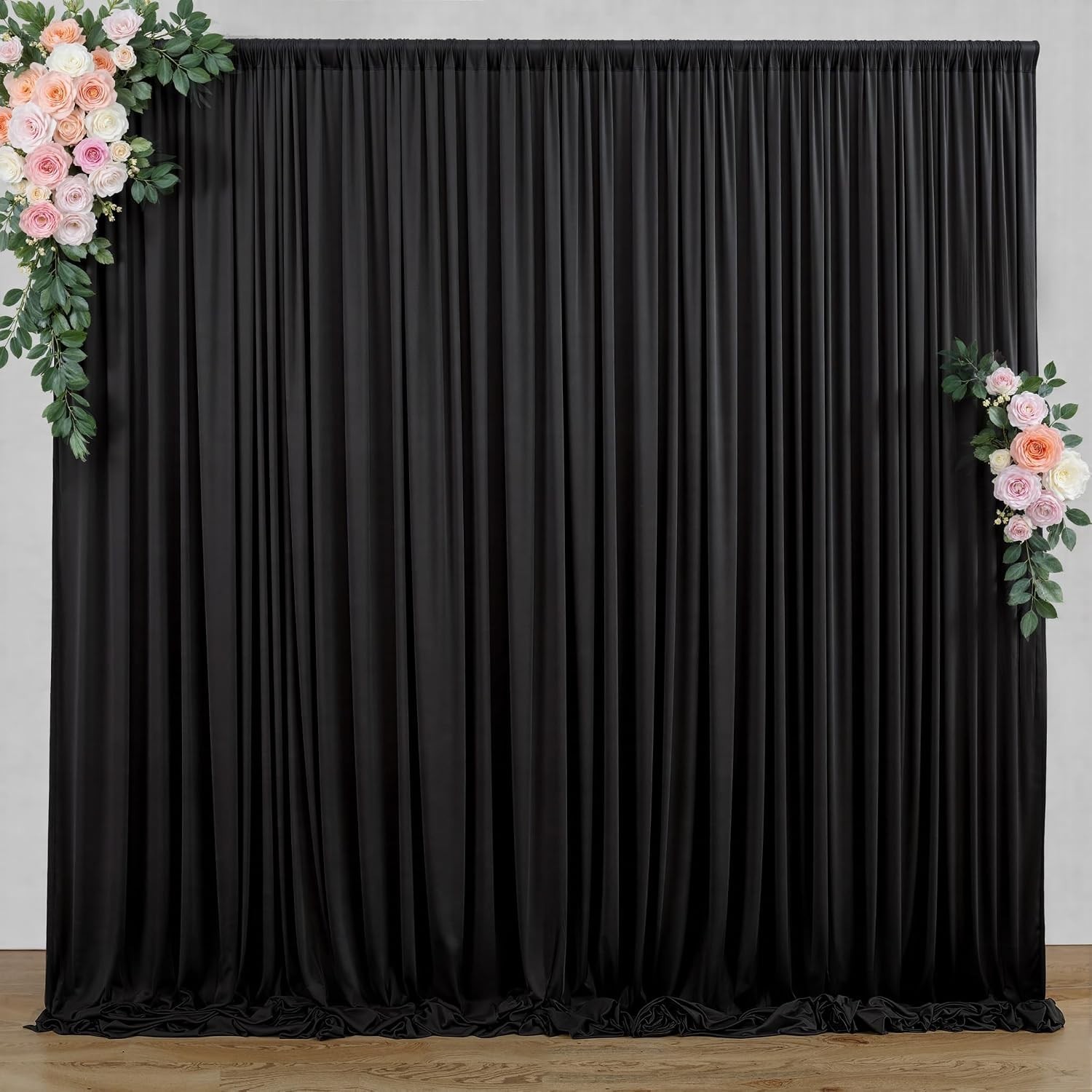Durable Black Fabric Drapes – 10ft x 7ft Wrinkle-Free for Elegant Celebrations