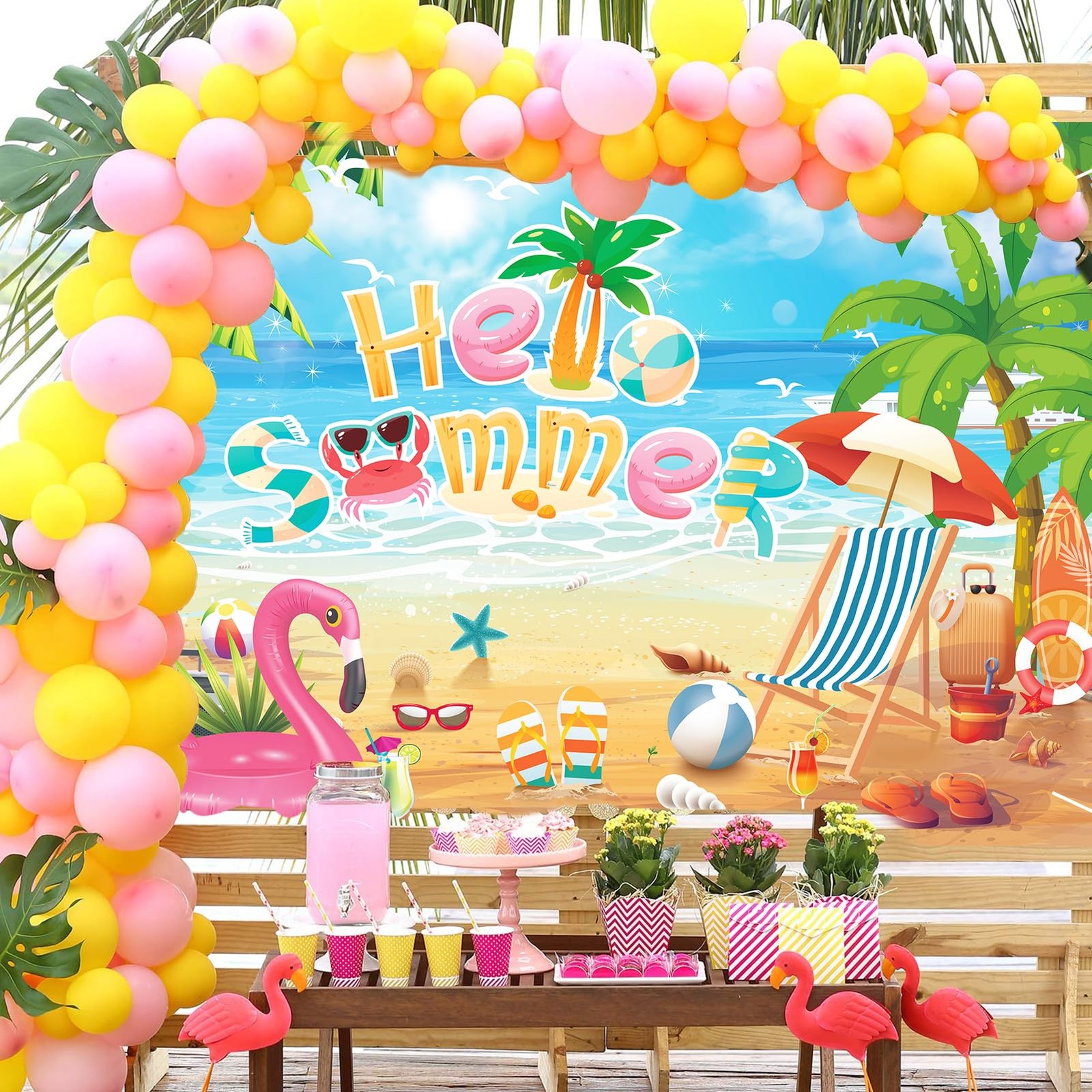 Hello Summer Beach Photo Backdrop Schools Out End School Year 71×43 Inch Prop