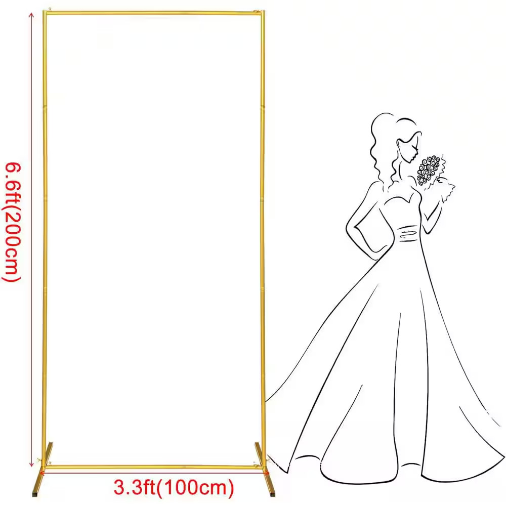 Metal Wedding Arch Arbor Backdrop Stand 6.6 X 3.3Ft. Gold Square Frame for Party