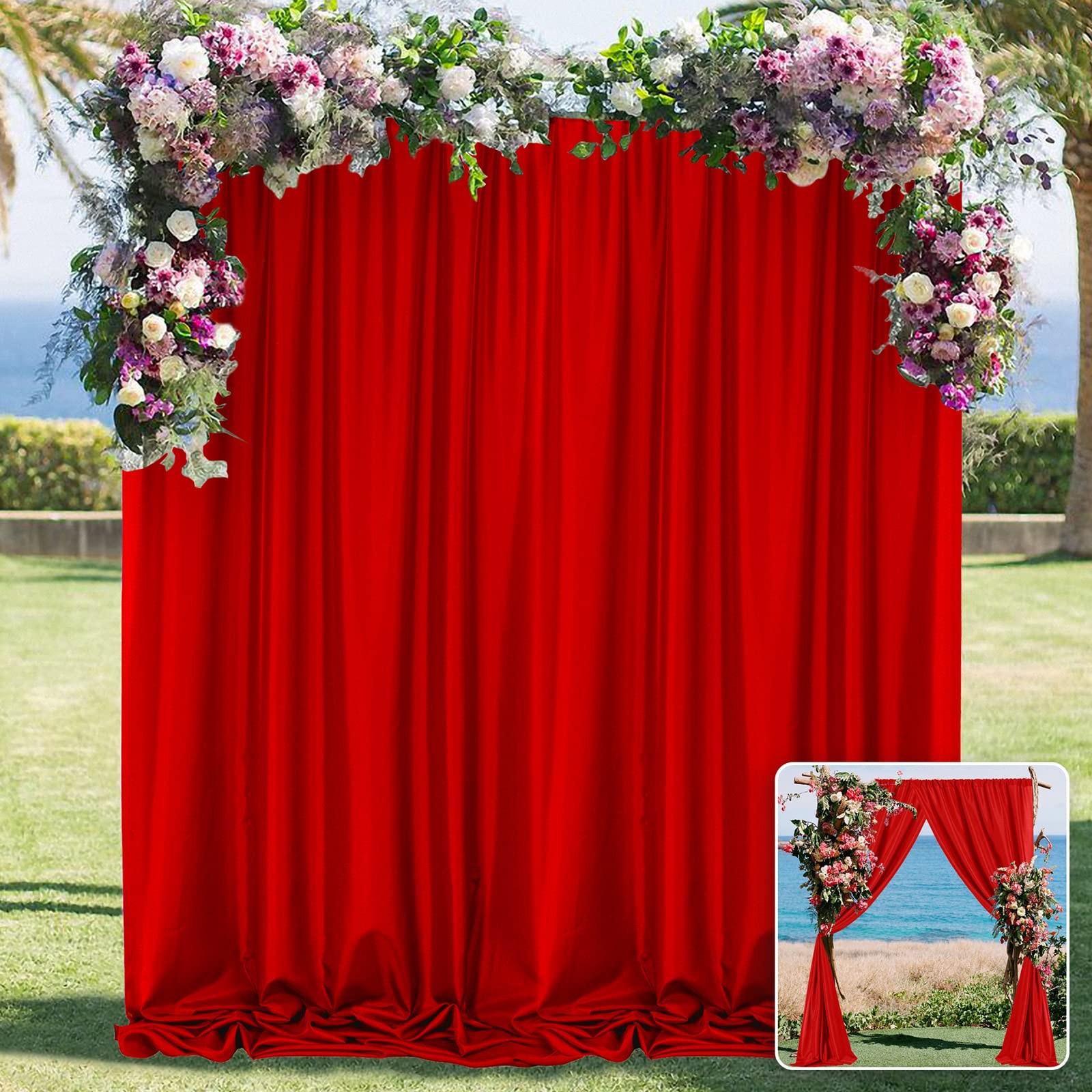 2 PCS 5×10 Ft Red Backdrop Curtains Fabric Rod Pocket Home Decoration