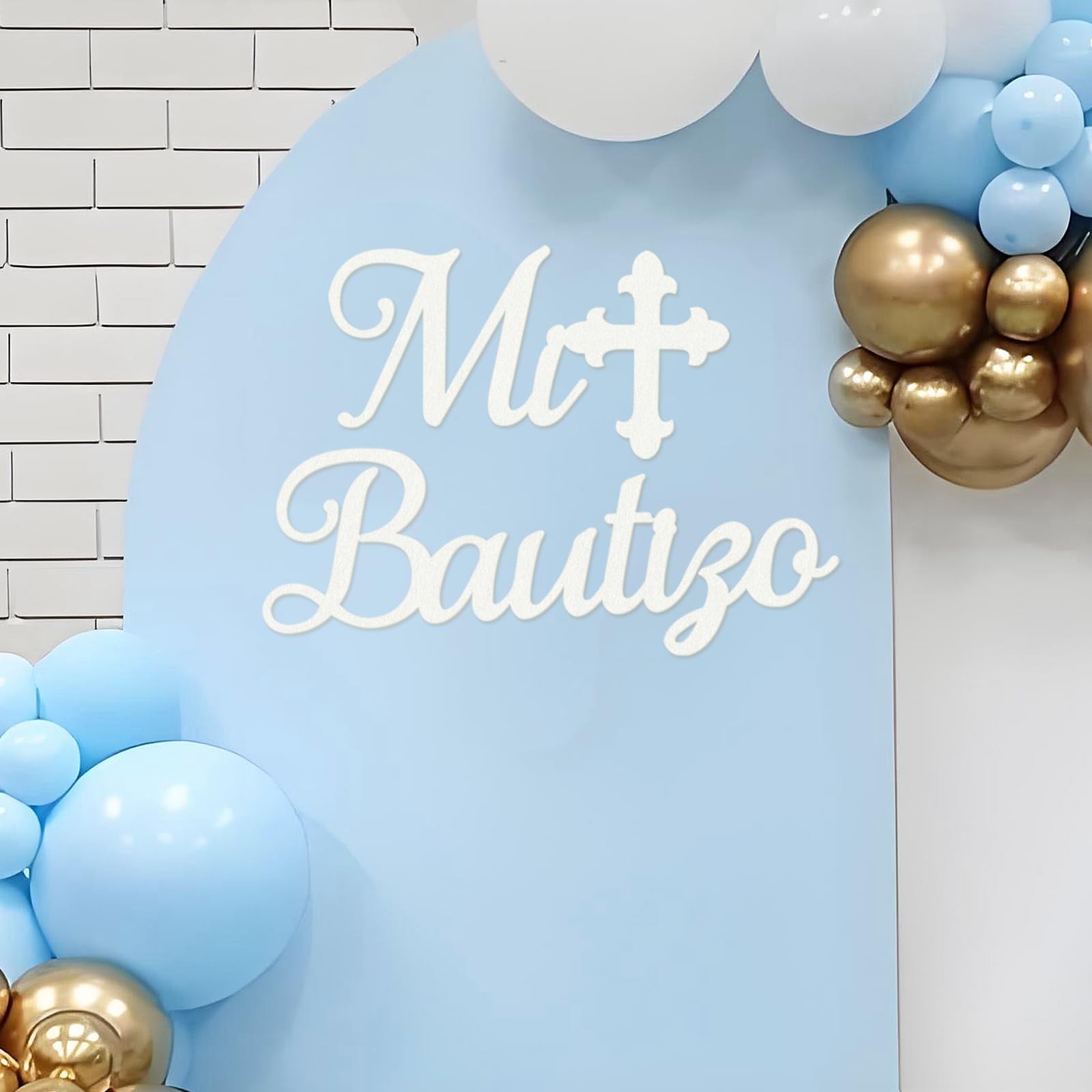 MASTRON Mi Bautizo Sign for Backdrop – White Felt Mi Bautizo Decal Baby Showe…