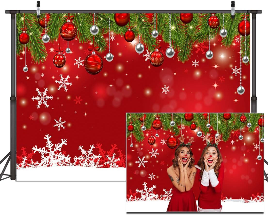 7x5ft Red Christmas Backdrop – Snowflake New Year Eve Photography Family Party B