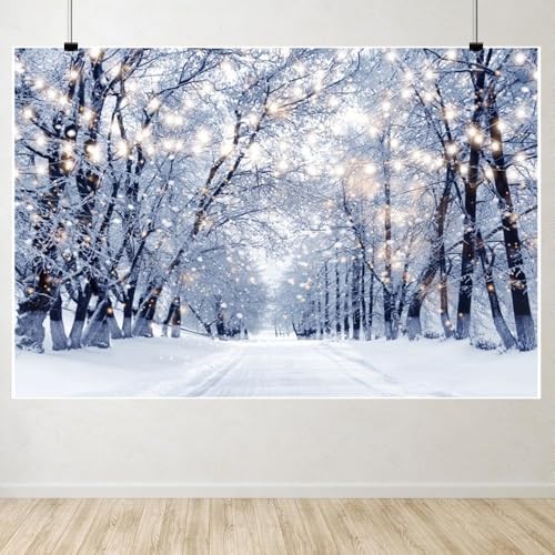 Winter Backdrop Wonderland White Snowy Forest Glitter Trees for 7x5ft