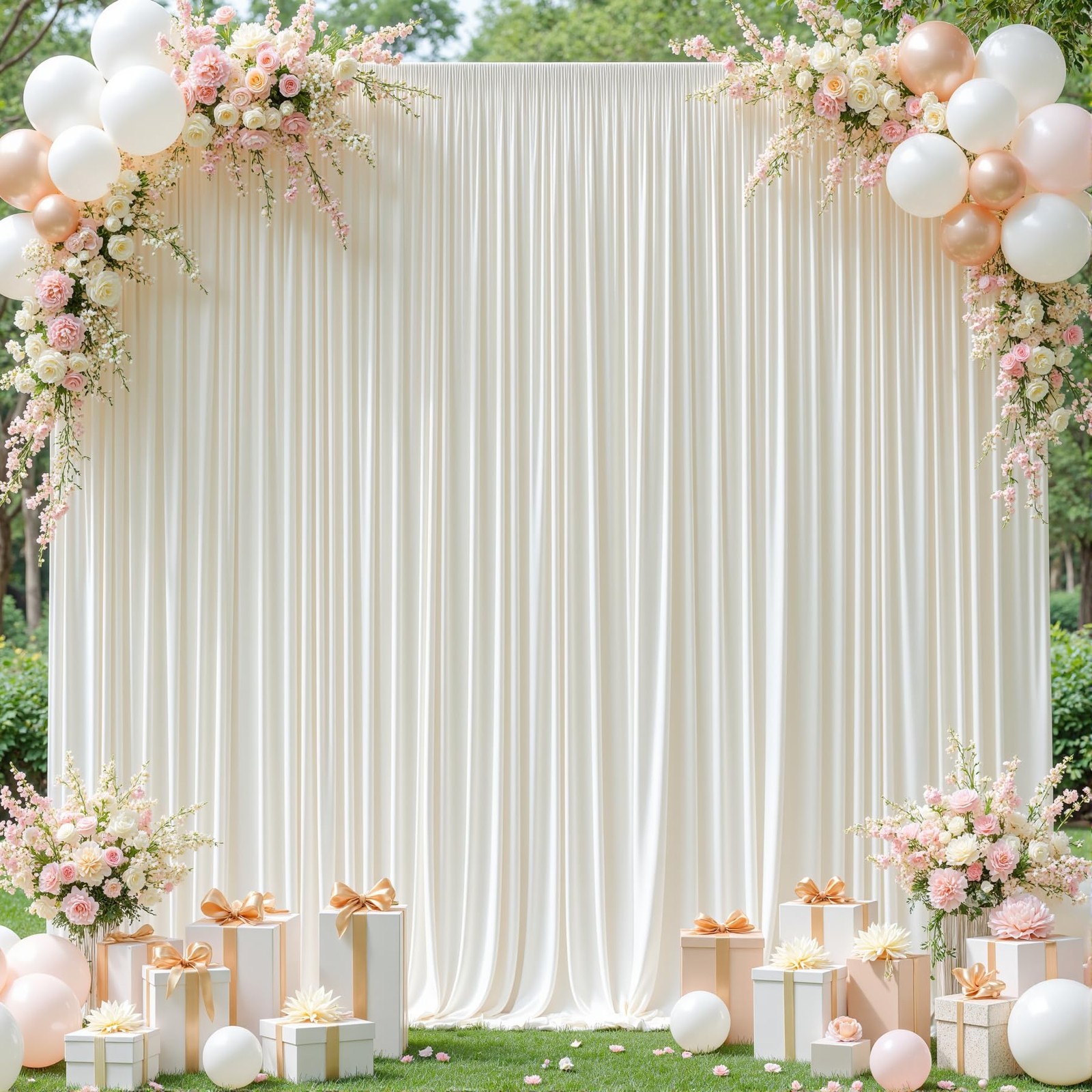 10x10ft Cream White Backdrop Curtains for Wedding Parties Wrinkle Free Blue C…