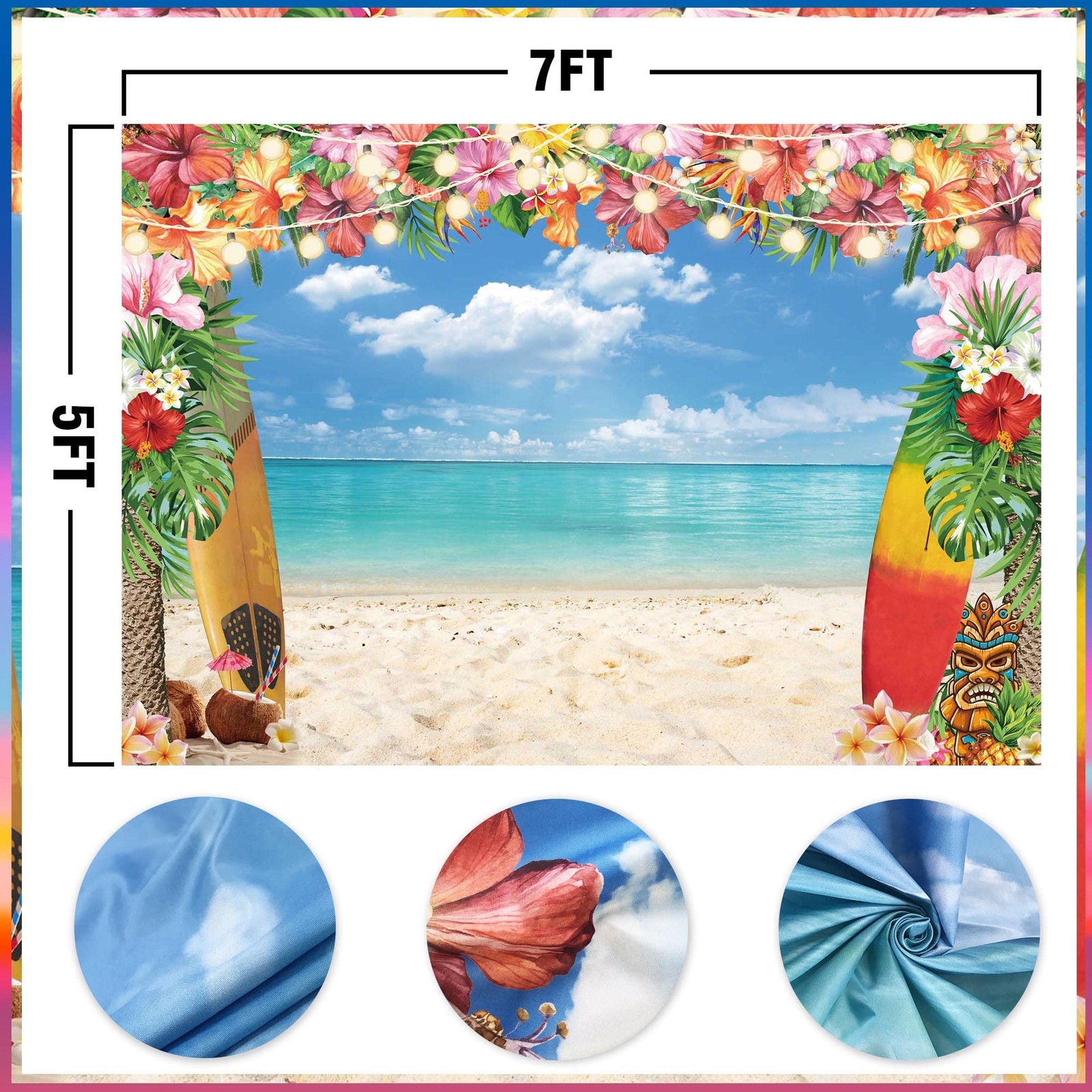 LIVUCEE 7x5ft Summer Hawaiian Beach Backdrop for Photography 7’x5′, Blue