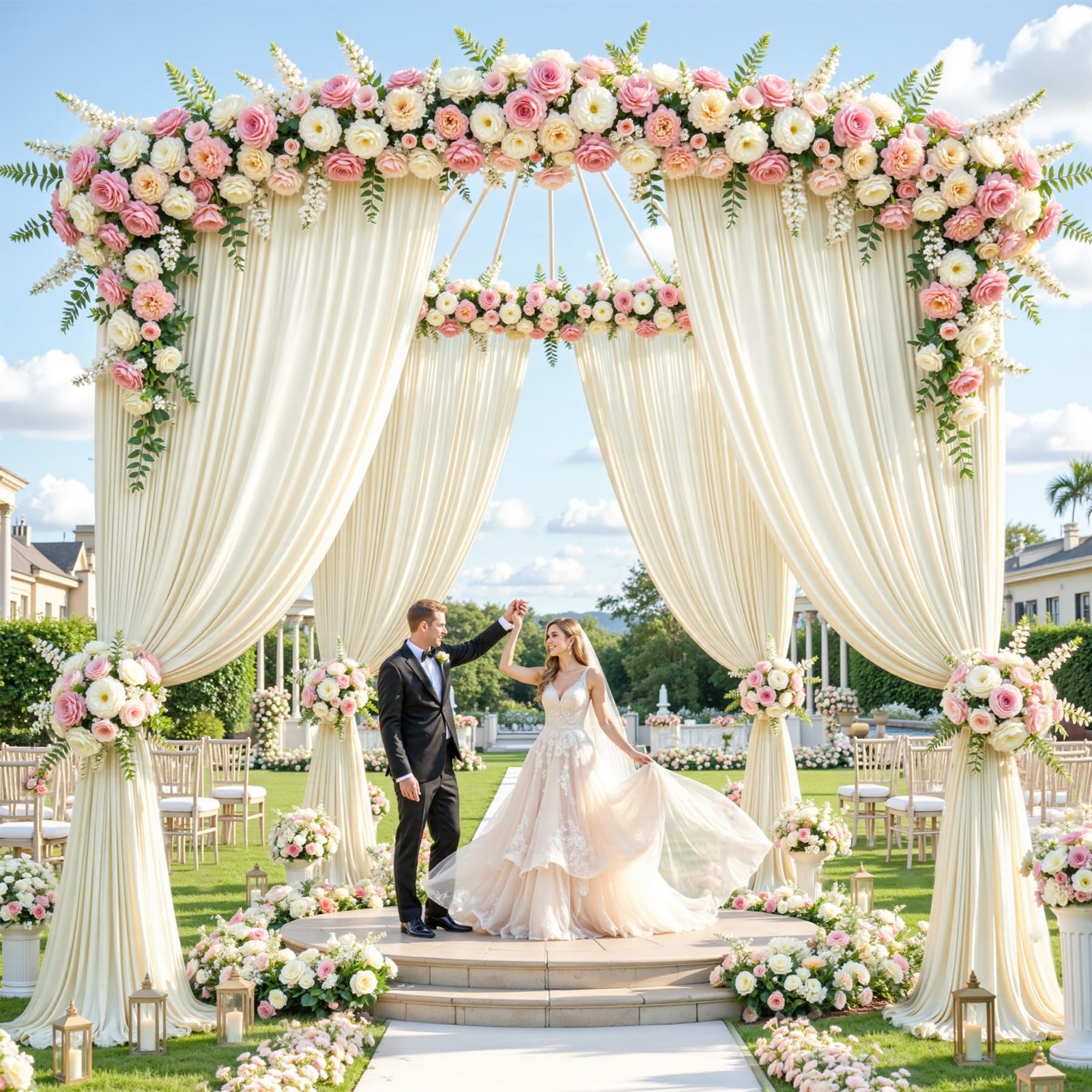 2 PCS 5x12ft Ivory Backdrop Curtain Wrinkle Free Polyester Photo Background