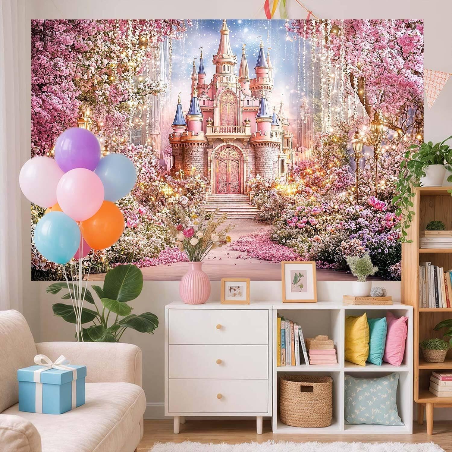 10x8ft Princess Castle Photography Backdrop Pink Flowers Floral Fantasy Fairy…