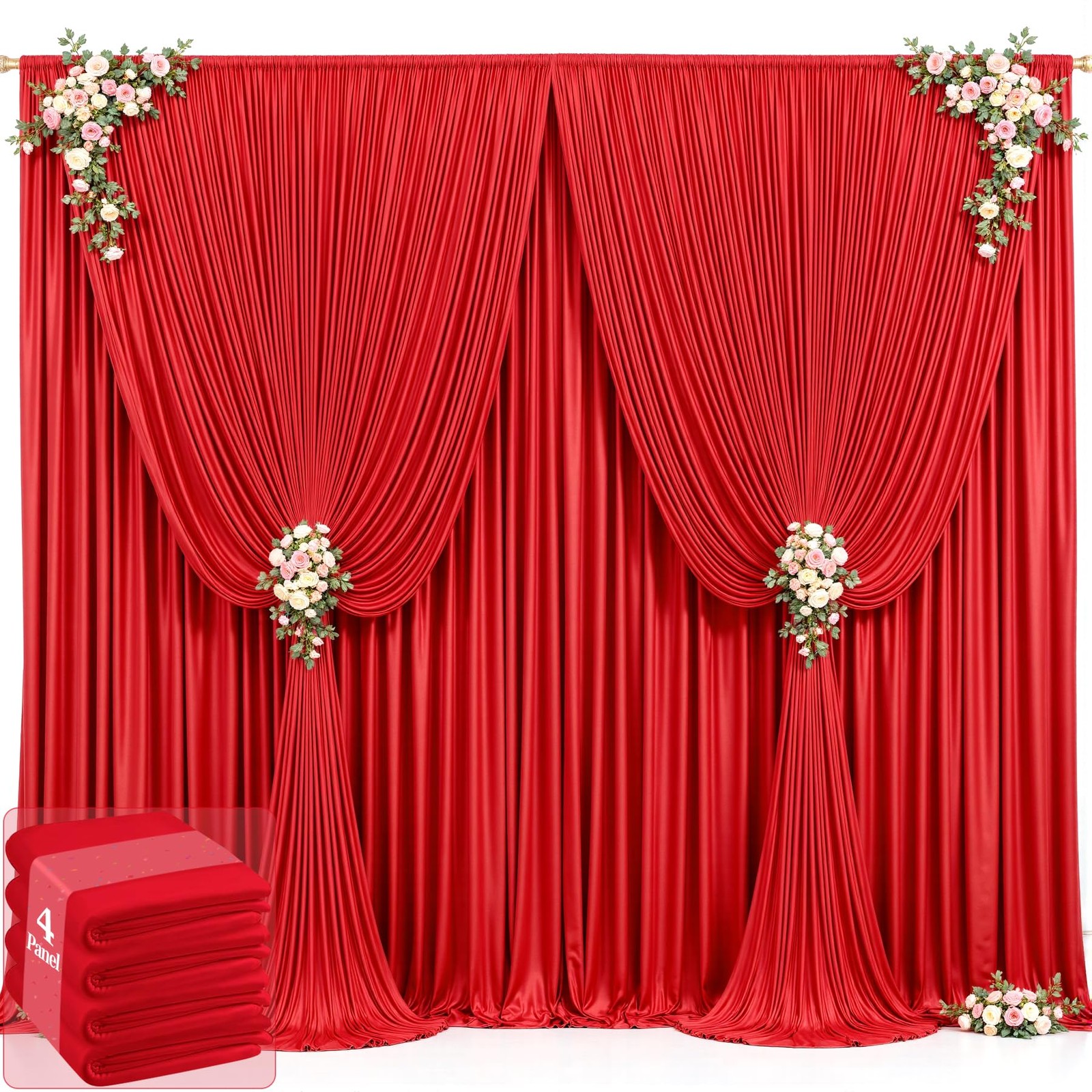 20ft x 12ft Red Backdrop Curtains Wrinkle Free Wedding Party Drapes Cloth Set