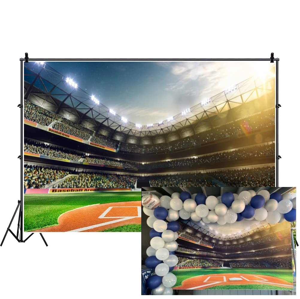 7x5ft Baseball Photo Backdrop – Green Field Stadium for Baby Shower, Birthday Pa
