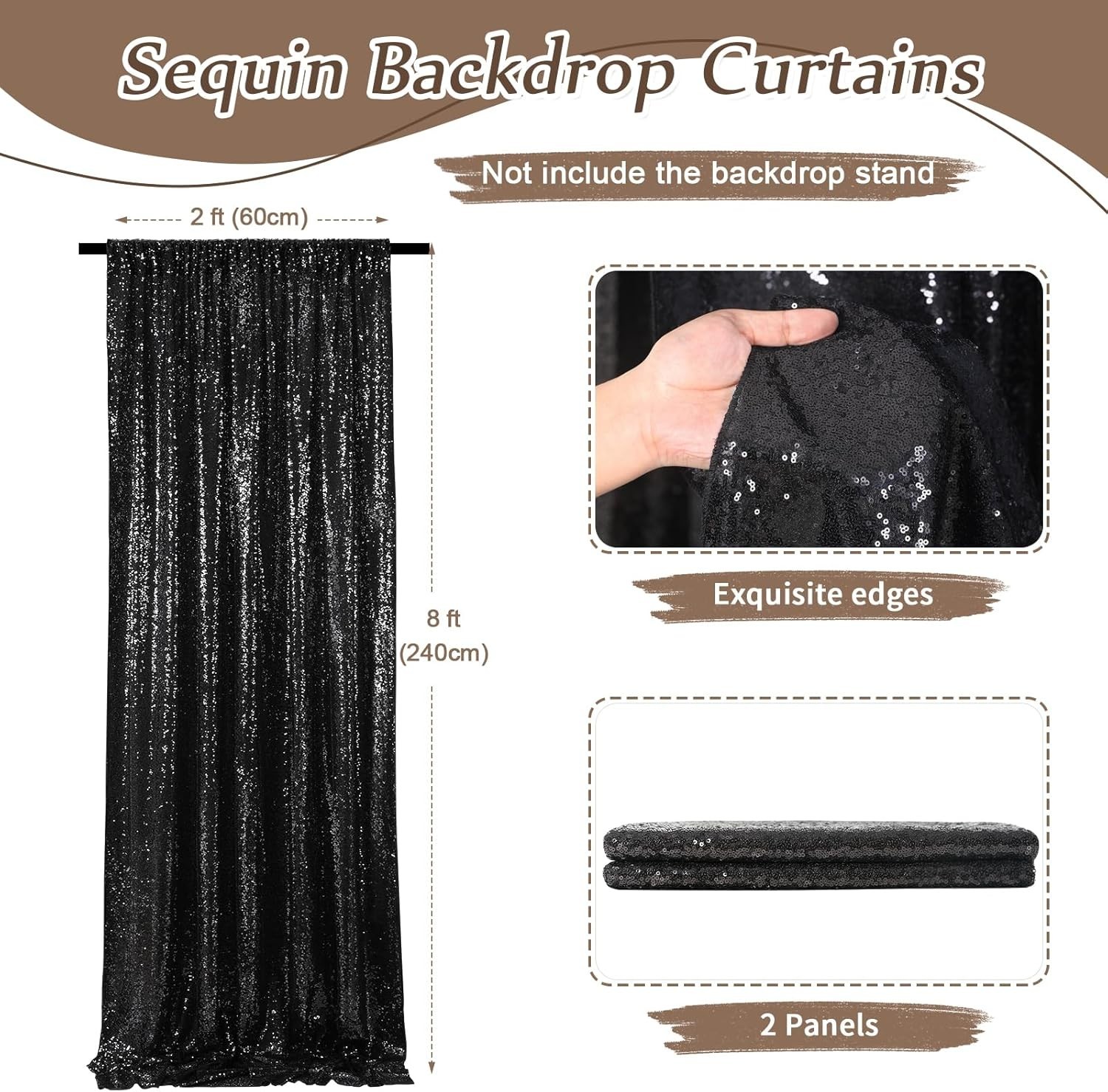 Black Backdrop Curtains for Parties 2 Panels 2ftx8ft Sequin Birthday Backdrop…