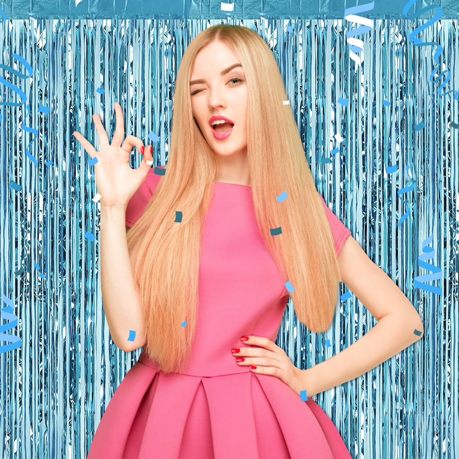 6 Pack Light Blue Foil Fringe Curtains, Tinsel Backdrop, 3.28 x 6.6 Ft