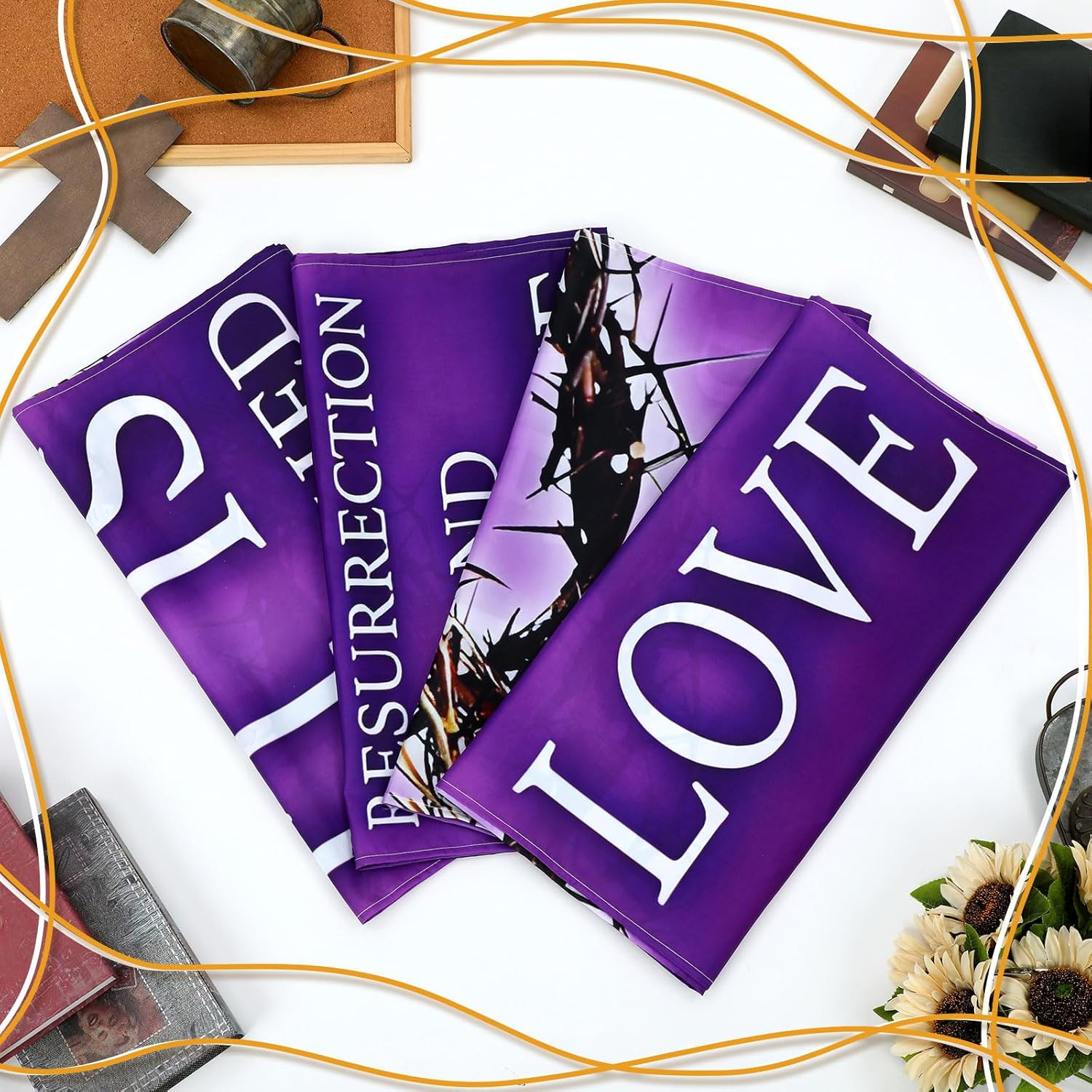 4 Pcs Easter Church Banners with Scripture Purple Easter Religious Banner for Sa