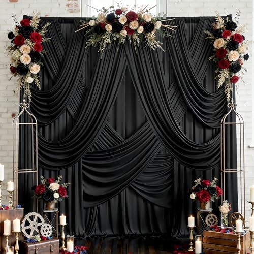 30ft x 10ft Wrinkle Free Black Backdrop Curtain for Parties, 30ftx10ft,