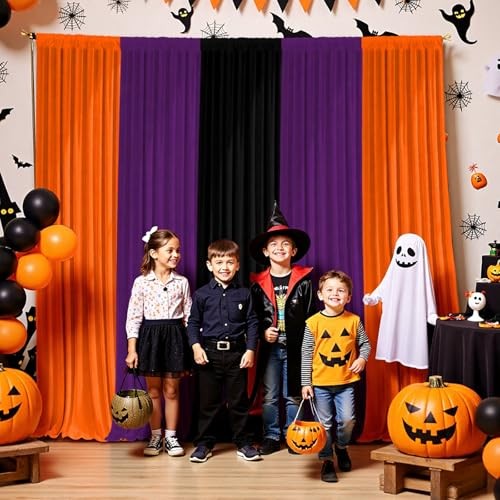 Halloween Backdrop Curtain – 10×7ft Black Orange 10×7 FT Orange Purple Black