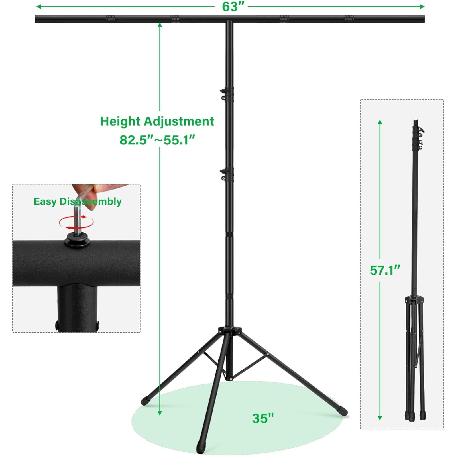Portable T-Shape Greenscreen Backdrop Background Stand Kit 6.5 X 5 ft Adjustable