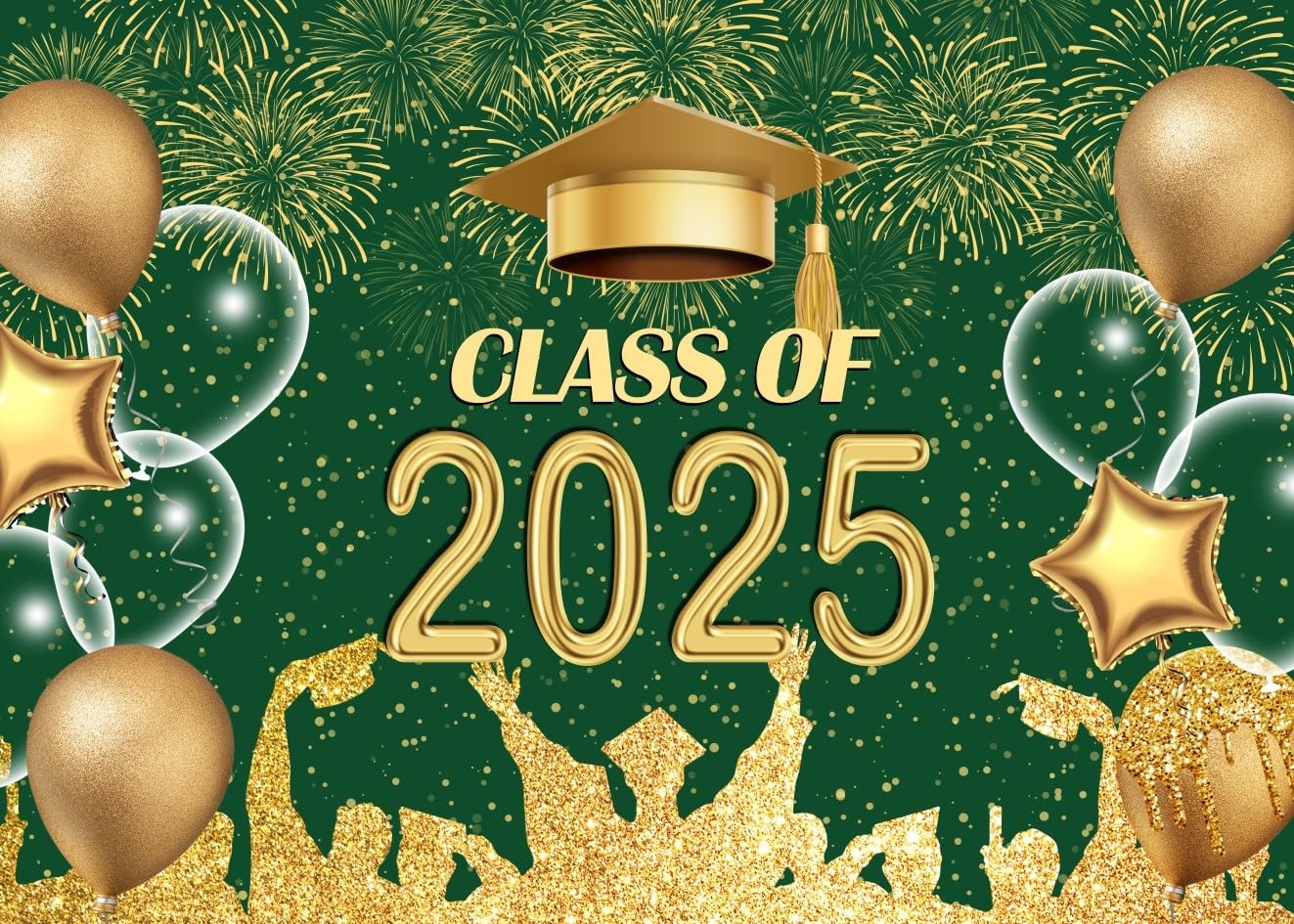 8x6ft Graduation Backdrop Green and Gold 2025 Graduation Party Backdrop for C…