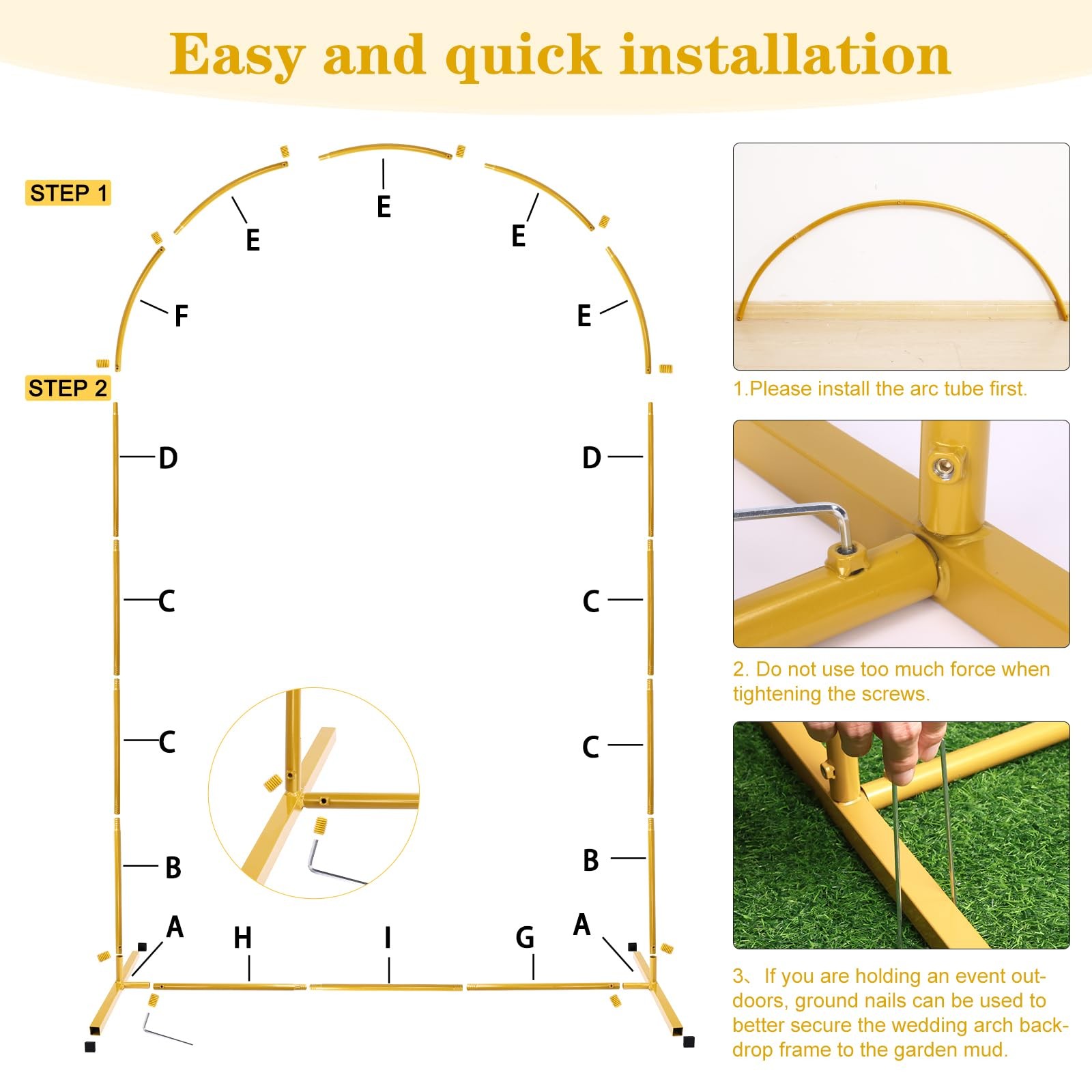7.2 FT Metal Arch Backdrop Stand, Gold Wedding Arch Frame, Floral Balloon Arc…
