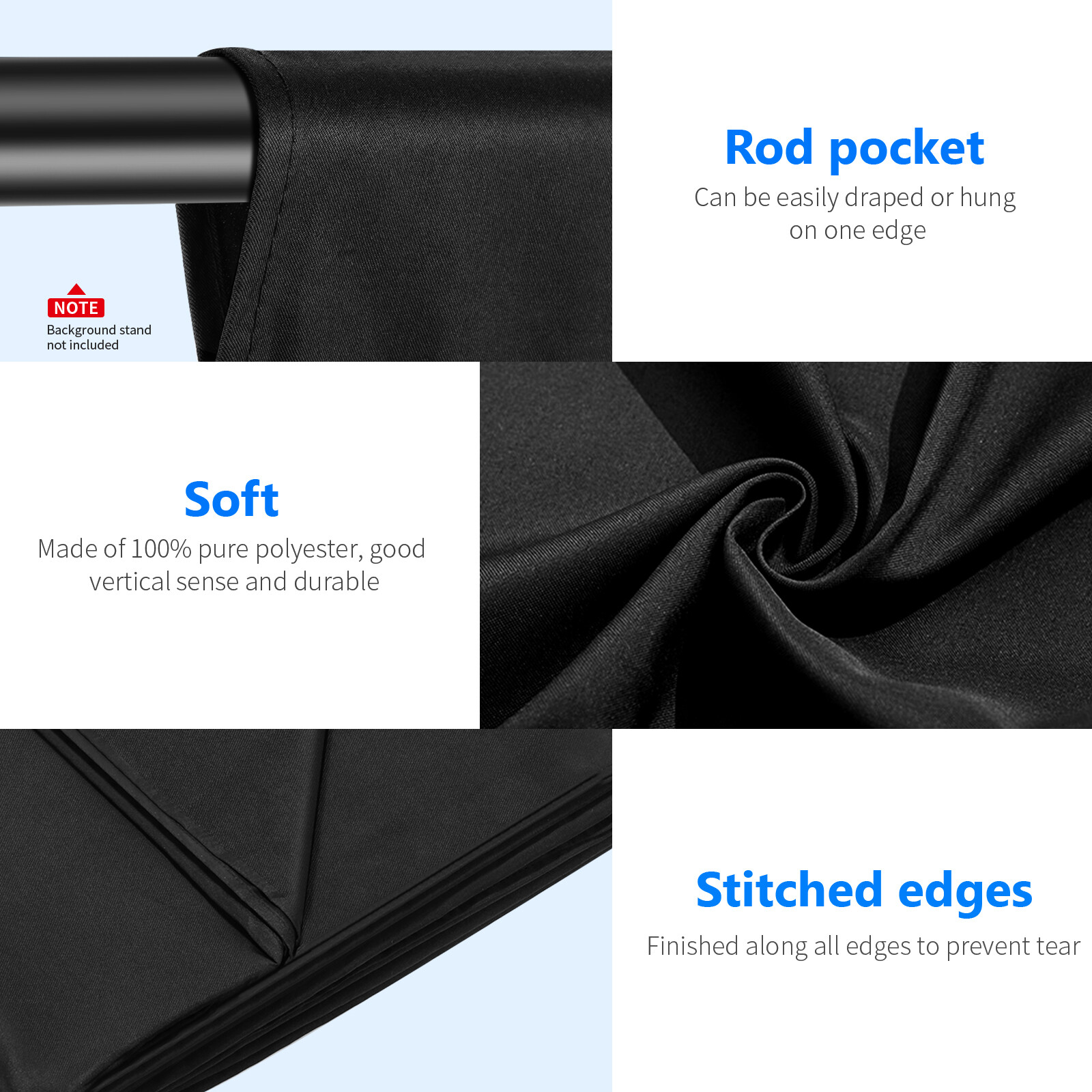 Neewer Black Background 5.9 x9.2ft Photo Studio Polyester Collapsible Backdrop
