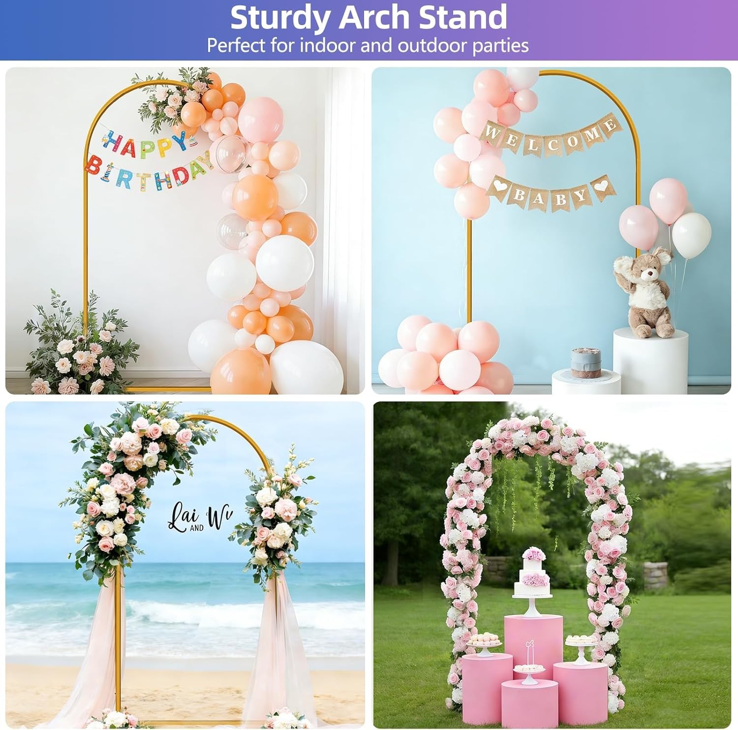 Portable 6FT Metal Arch Frame for Bridal Showers and Birthday Celebrations