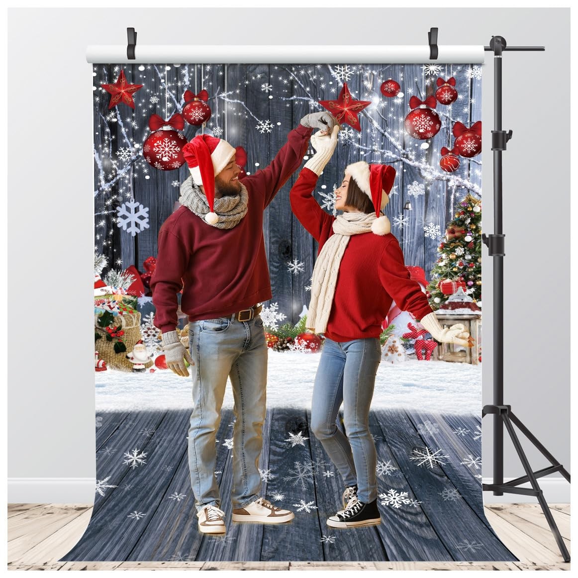 5X7FT Christmas Wood Wall Backdrop Photography Winter Holiday Snowflake Xmas …