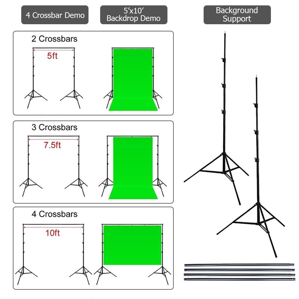 10Ft Photography Photo Backdrop Support Stand Set Background Kit with 3 Clips