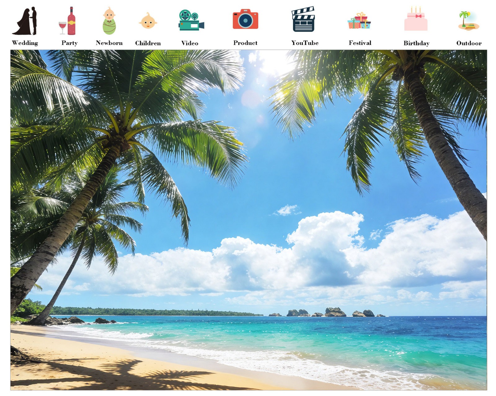 10x8ft Tropical Beach Backdrop Palm Tree Blue Ocean Background for Photography